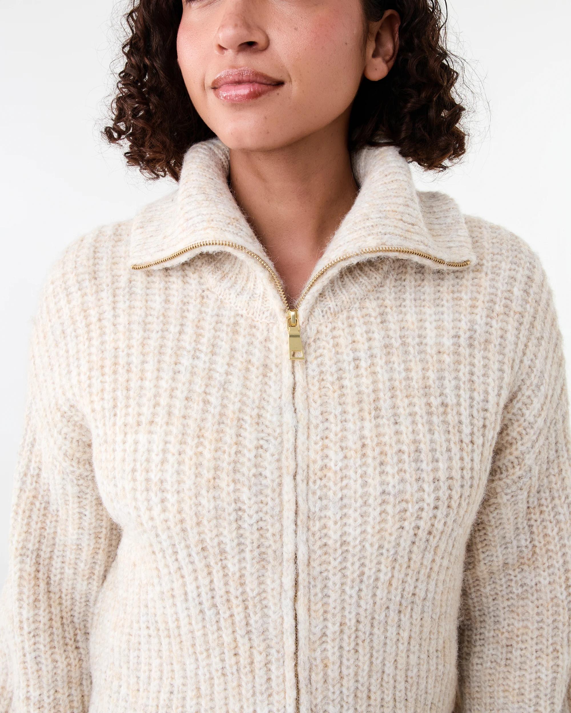 6 Fisherman Rib Knit Bomber Bge Otml, 6 of 8