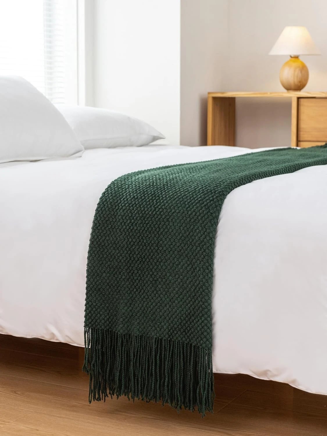 6 Gioia Casa Micro Plush Knitted Throw Blanket Soft Warm Lightweight - Forest Green, 6 of 7