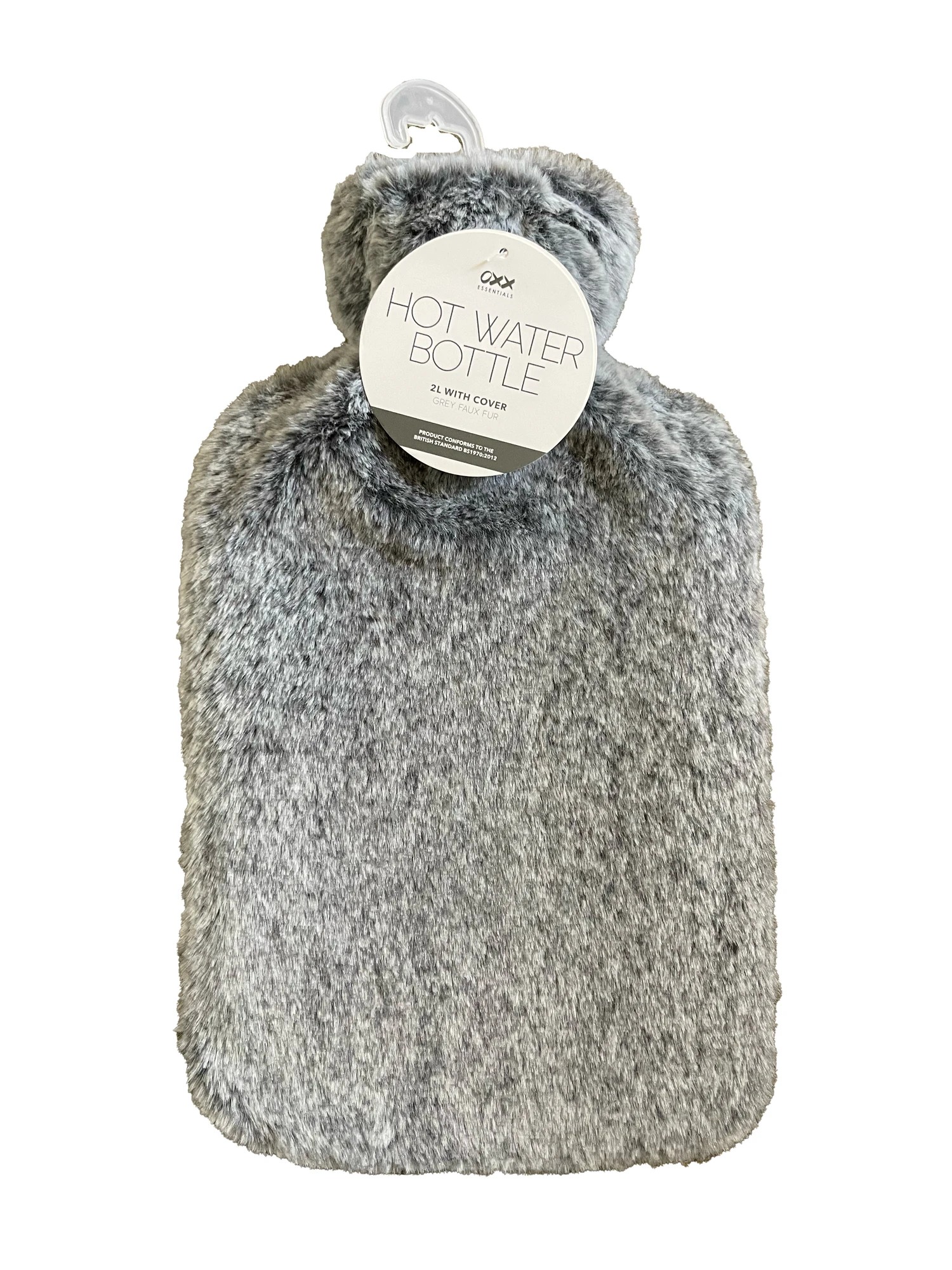 2 2L OXX Essentials Hot Water Bottle with Cover - Grey Faux Fur, 2 of 2