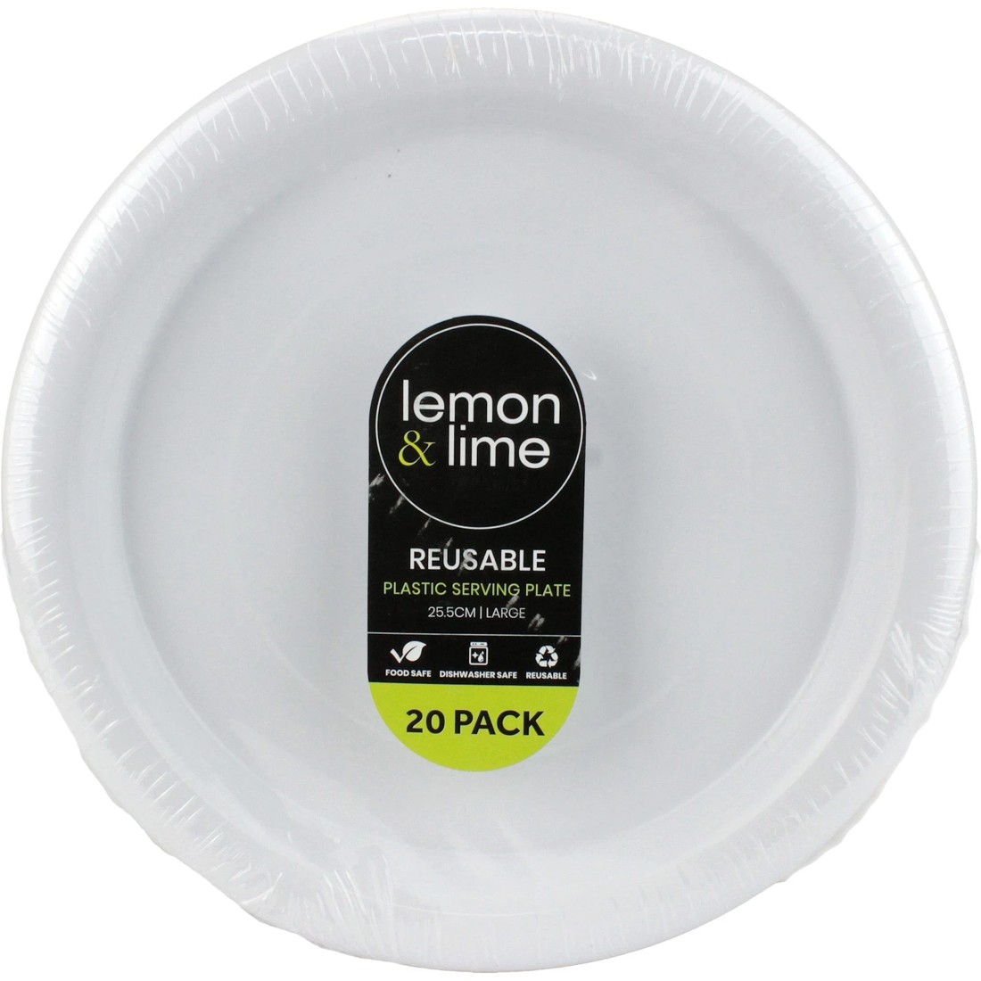 2 Lemon & Lime Lemon & Lime White Plastic Reusable Plates 25.5cm Pack of 20, 2 of 3