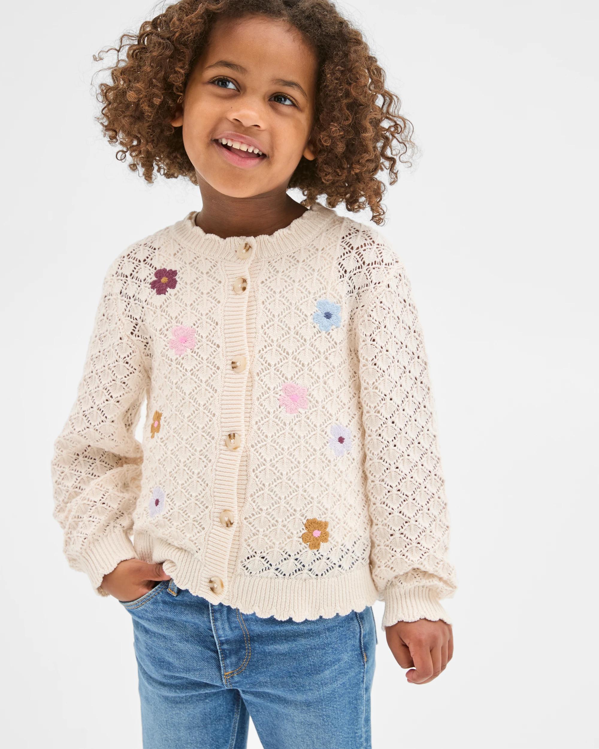 1 Target Kids Australian Cotton Lightweight Knit Cardigan DITSY CREAM, 1 of 7