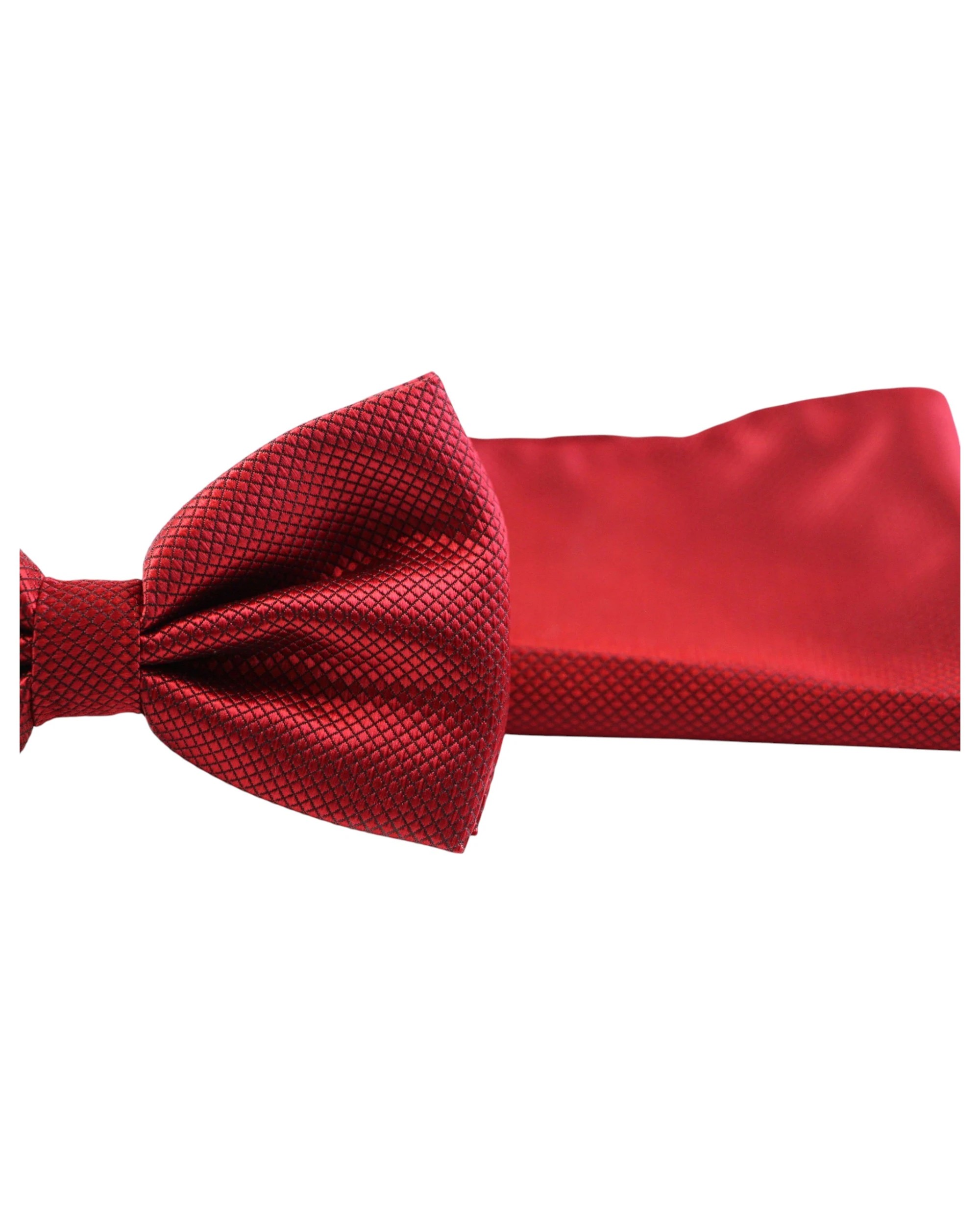 2 Zasel Mens Plain Coloured Checkered Bow Tie & Matching Pocket Square Set - Red, 2 of 3