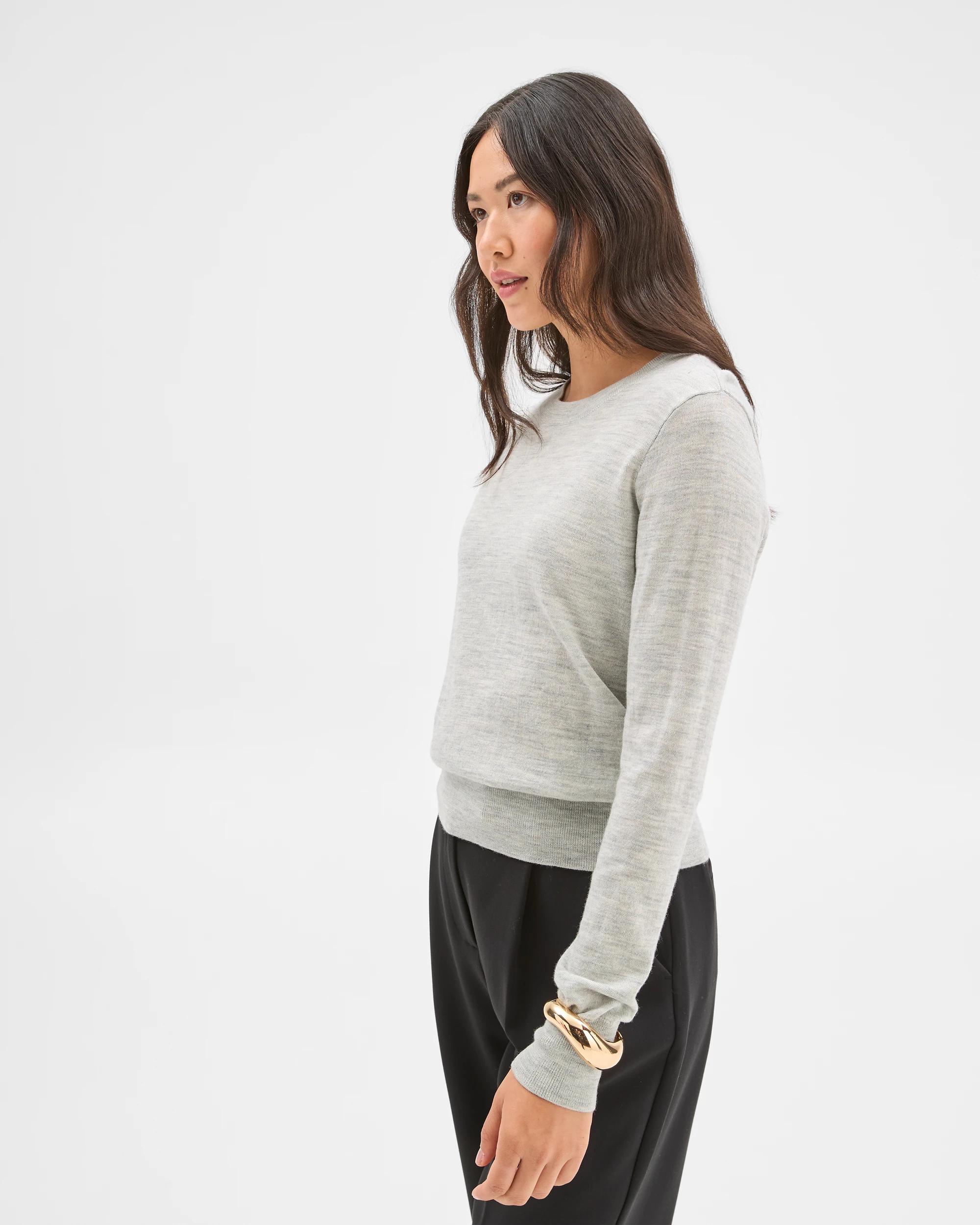 4 Preview Merino Crew Neck Stitch Detail Knit Jumper GREY, 4 of 6