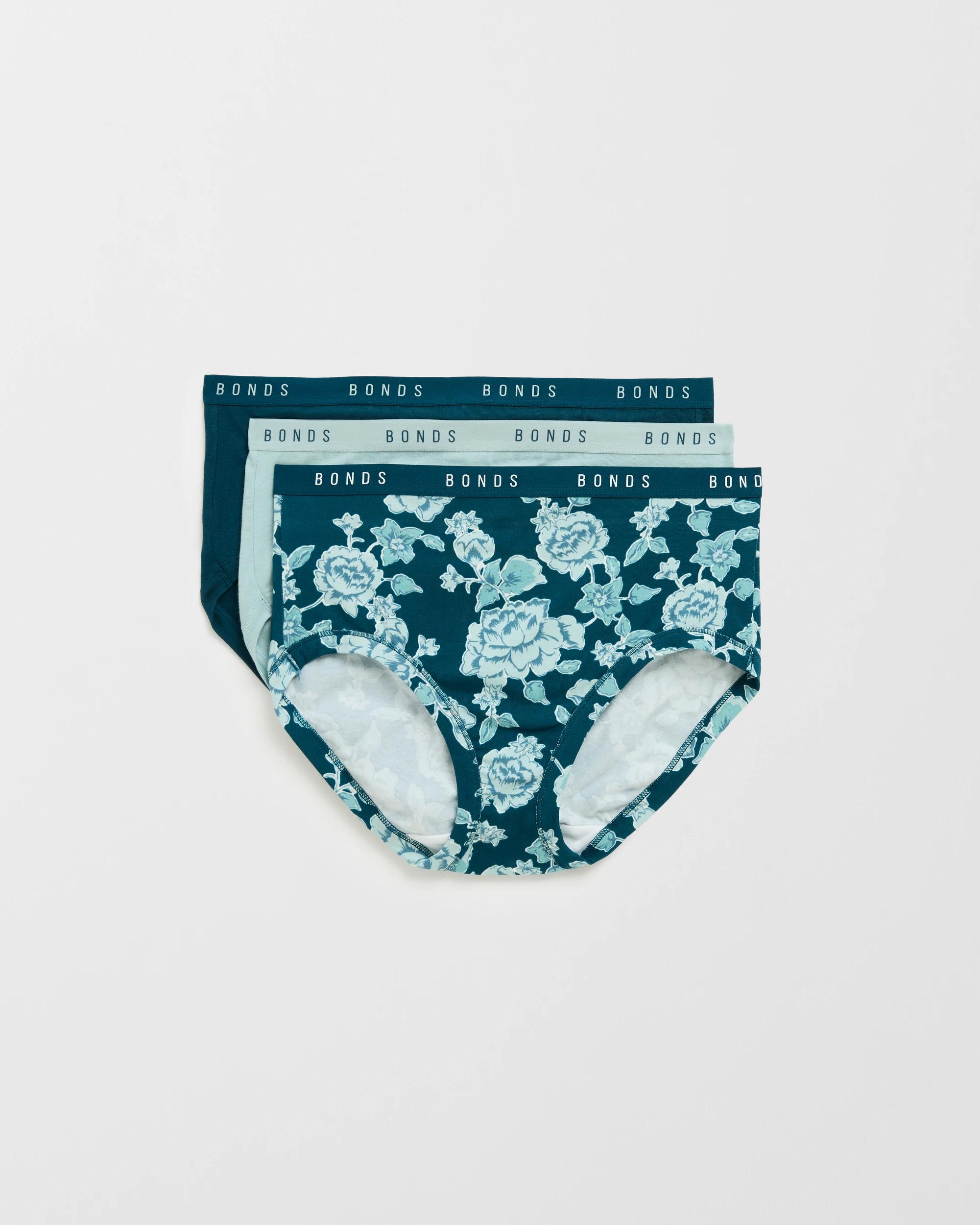 1 Bonds 3 Pack Cottontails Full Briefs HEIRLOOM FLORAL BLUE/MUTED SAGE/SHIBORI, 1 of 4
