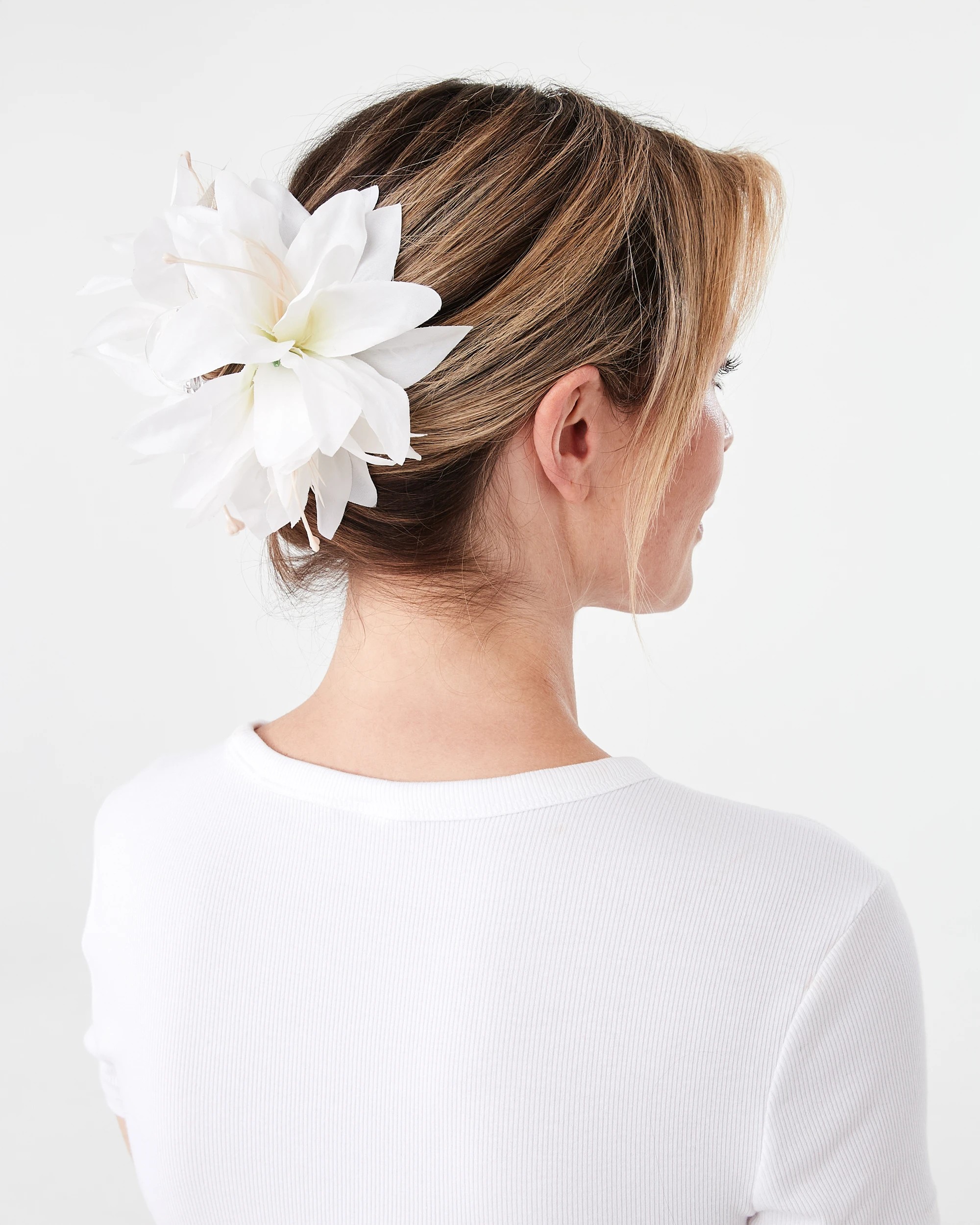 3 White Oversize Fabric Flower Claw Hair Clip, 3 of 4