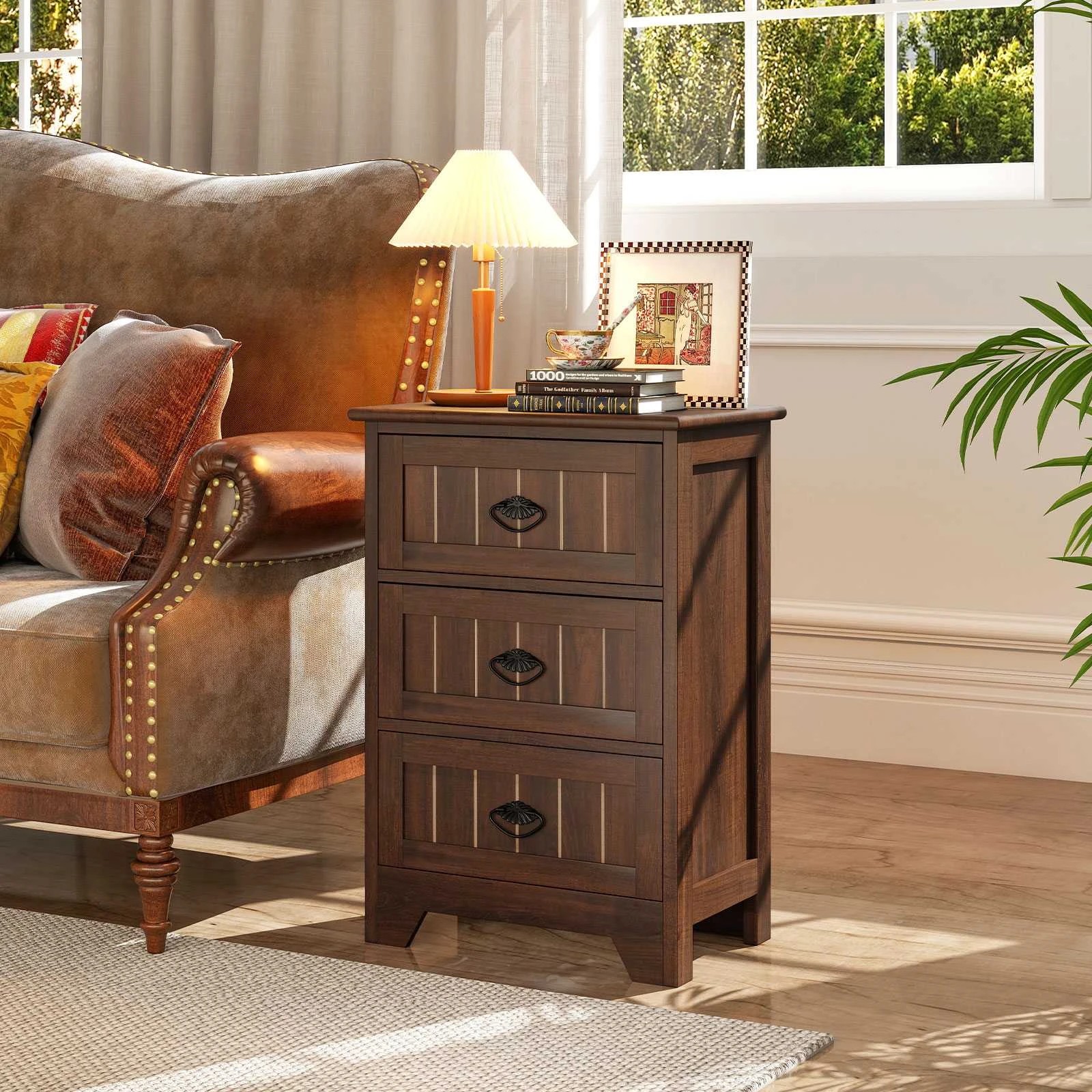 2 Costway 3 Drawers Bedside Table Wood Nightstand Side Table, 2 of 5