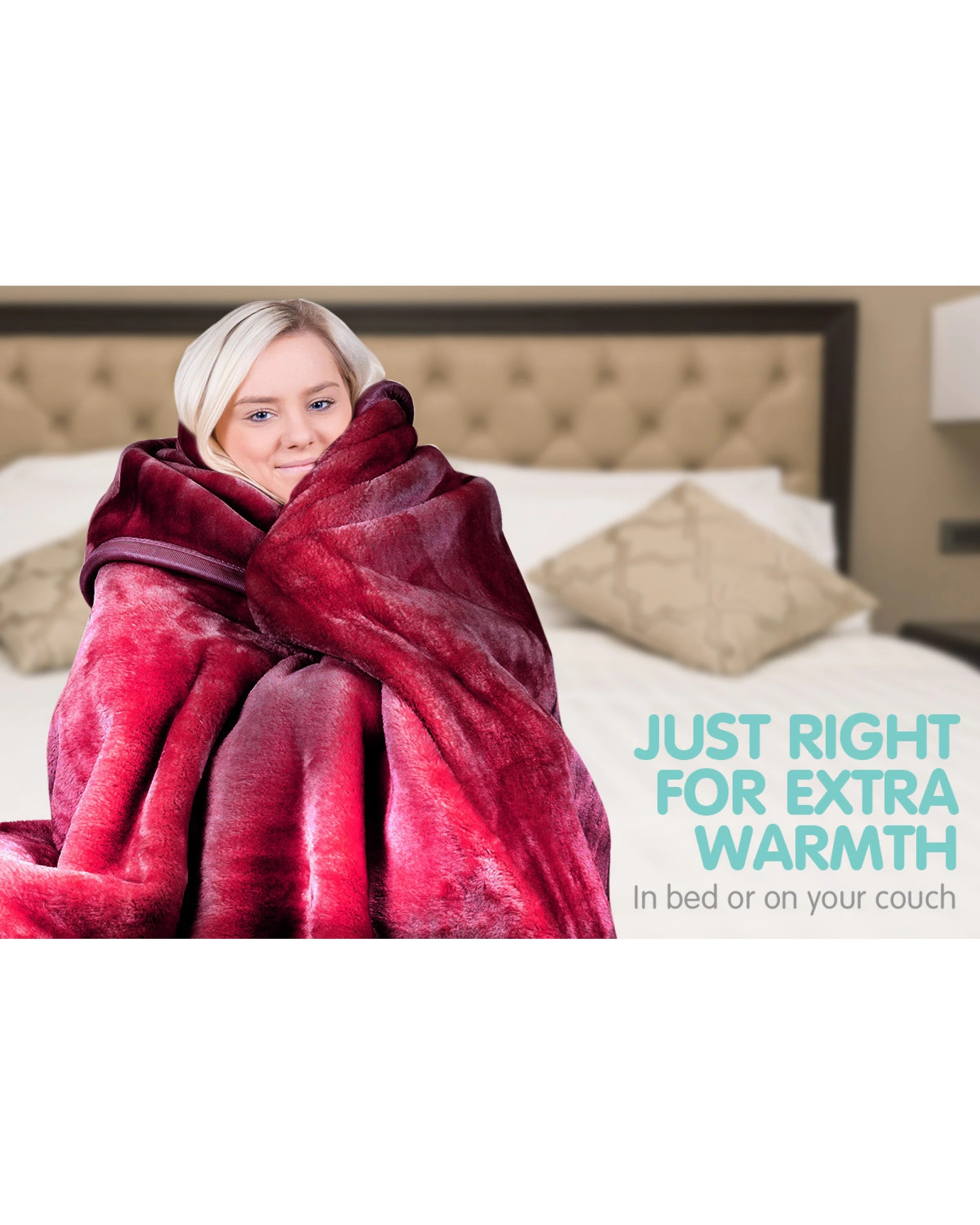 7 Laura Hill 600-gsm Mink Blanket Double-sided Soft Plush Bed Faux Throw Rug Wine Red
 - Queen Bed, 7 of 8