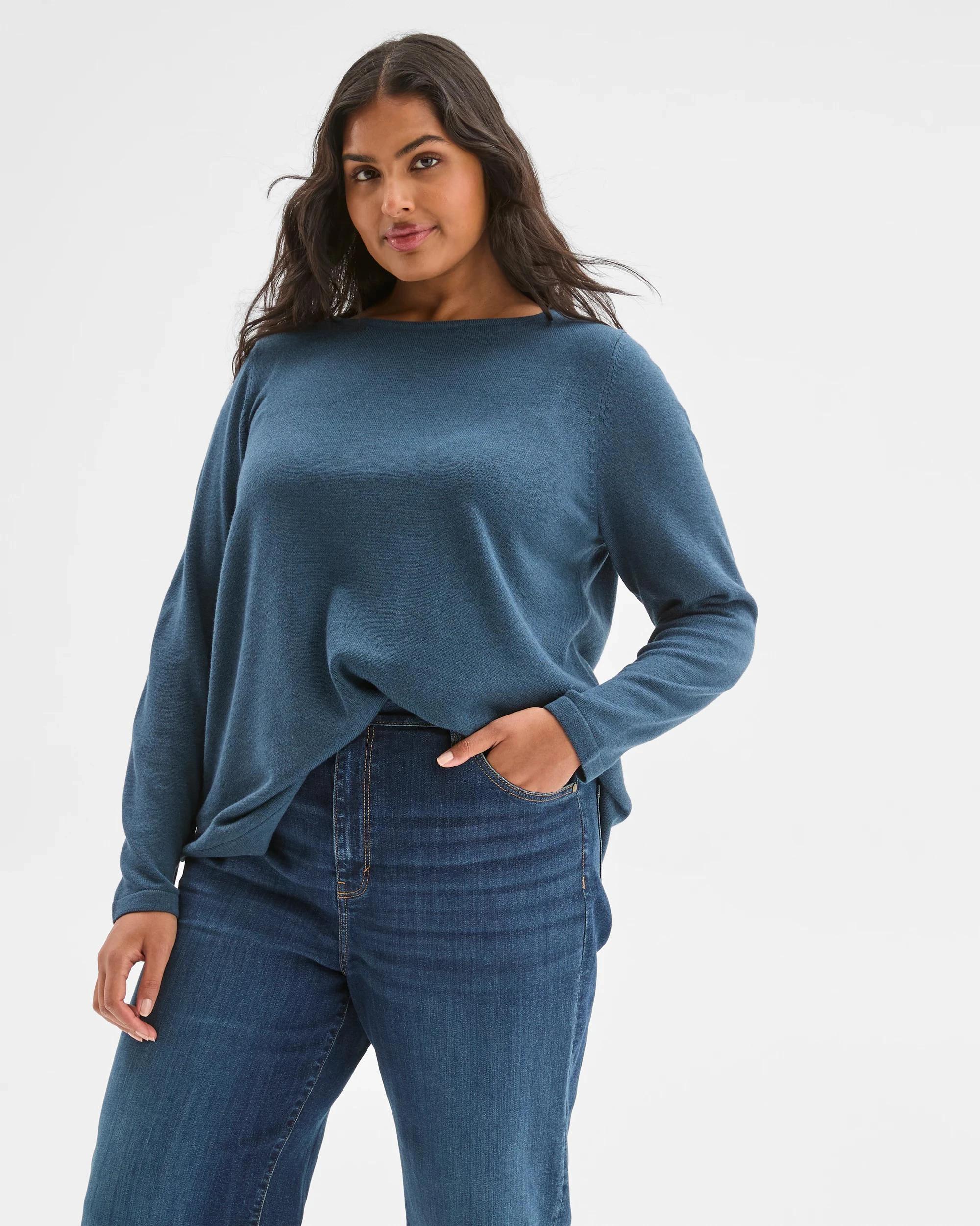 1 Target Curve Plus Size Long Sleeve Curve Hem Rib Jumper DARK TEAL MARLE, 1 of 5