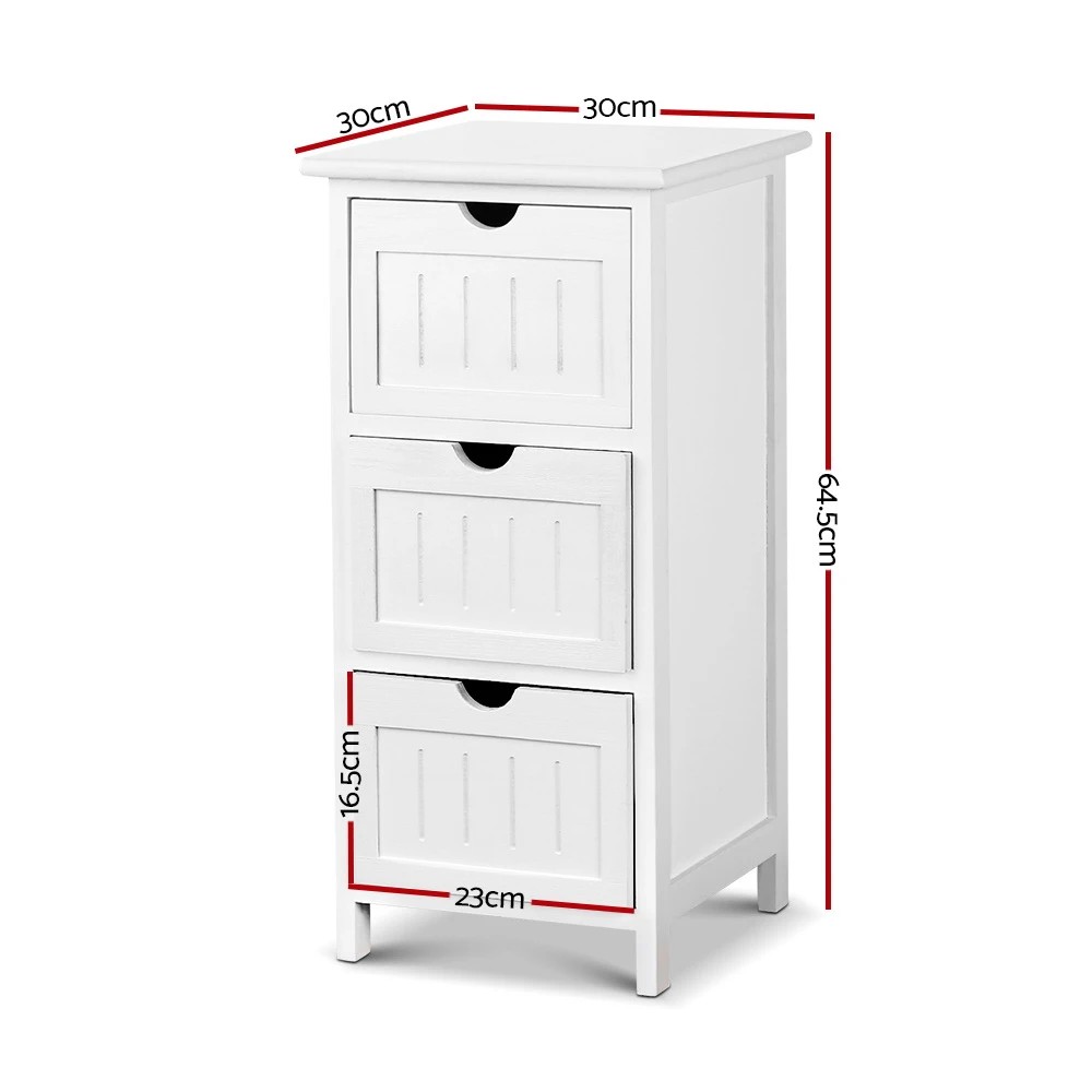 2 Artiss Bedside Table Bathroom Storage Cabinet 3 Drawers - White, 2 of 6