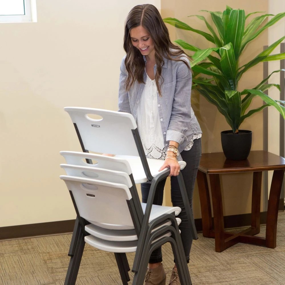 10 Lifetime Stacking Chair White Visitor Chairs and Stools, 10 of 10