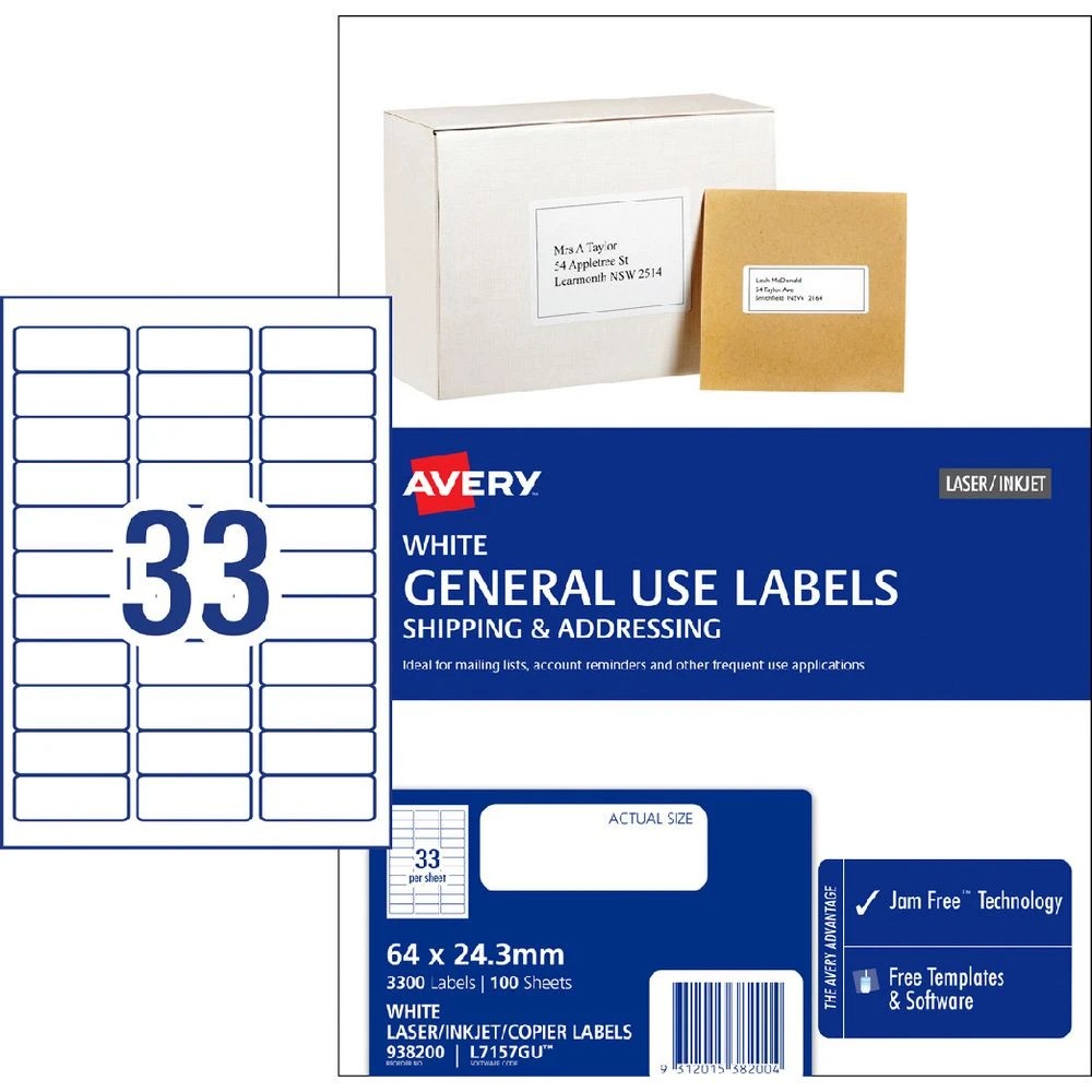 1 Avery 33UP Inkjet Laser General Use Labels White 100 Sheets, 1 of 4