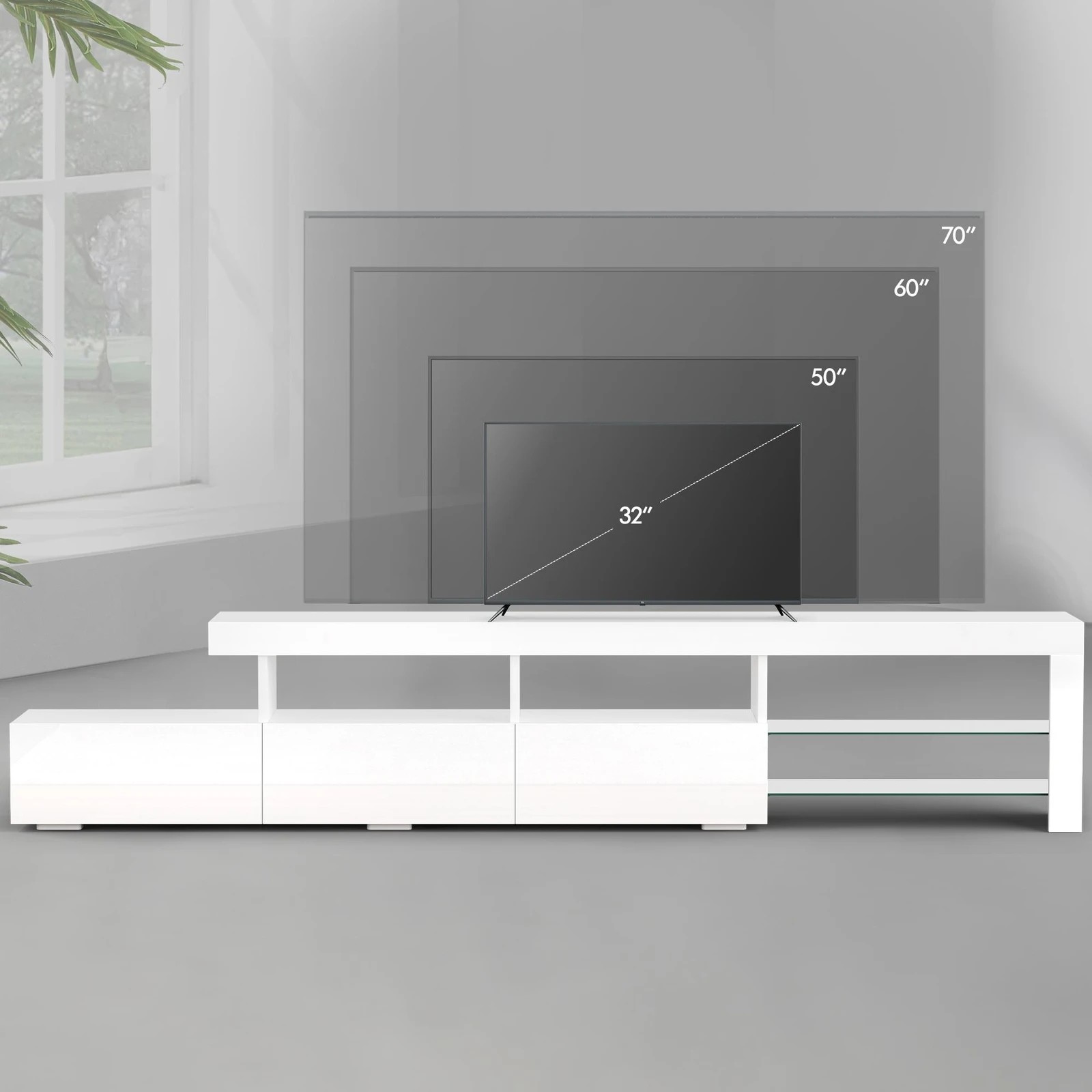 9 Alfordson Entertainment Unit 220cm TV Stand LED Light Storage Gloss - White, 9 of 10