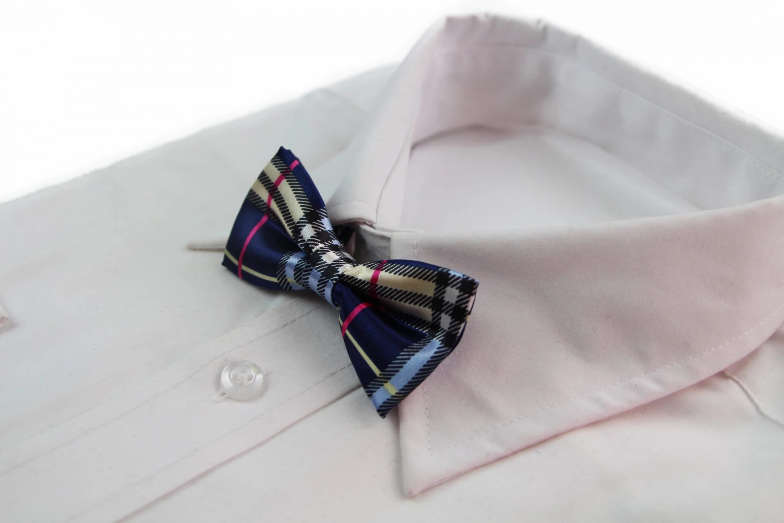 1 Zasel Boys Navy, Black, Gold & Pink Plaid Patterned Bow Tie - Multi, 1 of 4