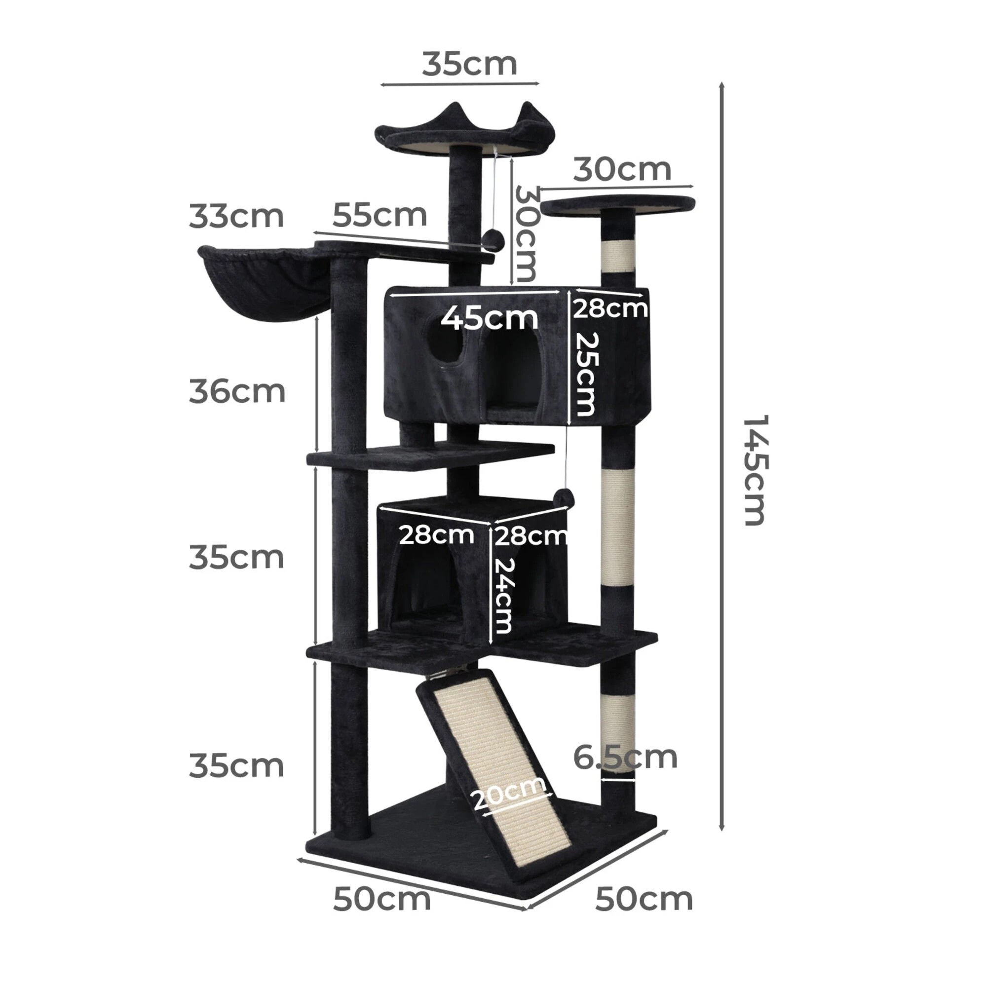 3 Pawz Cat Tree 145cm - Black, 3 of 9