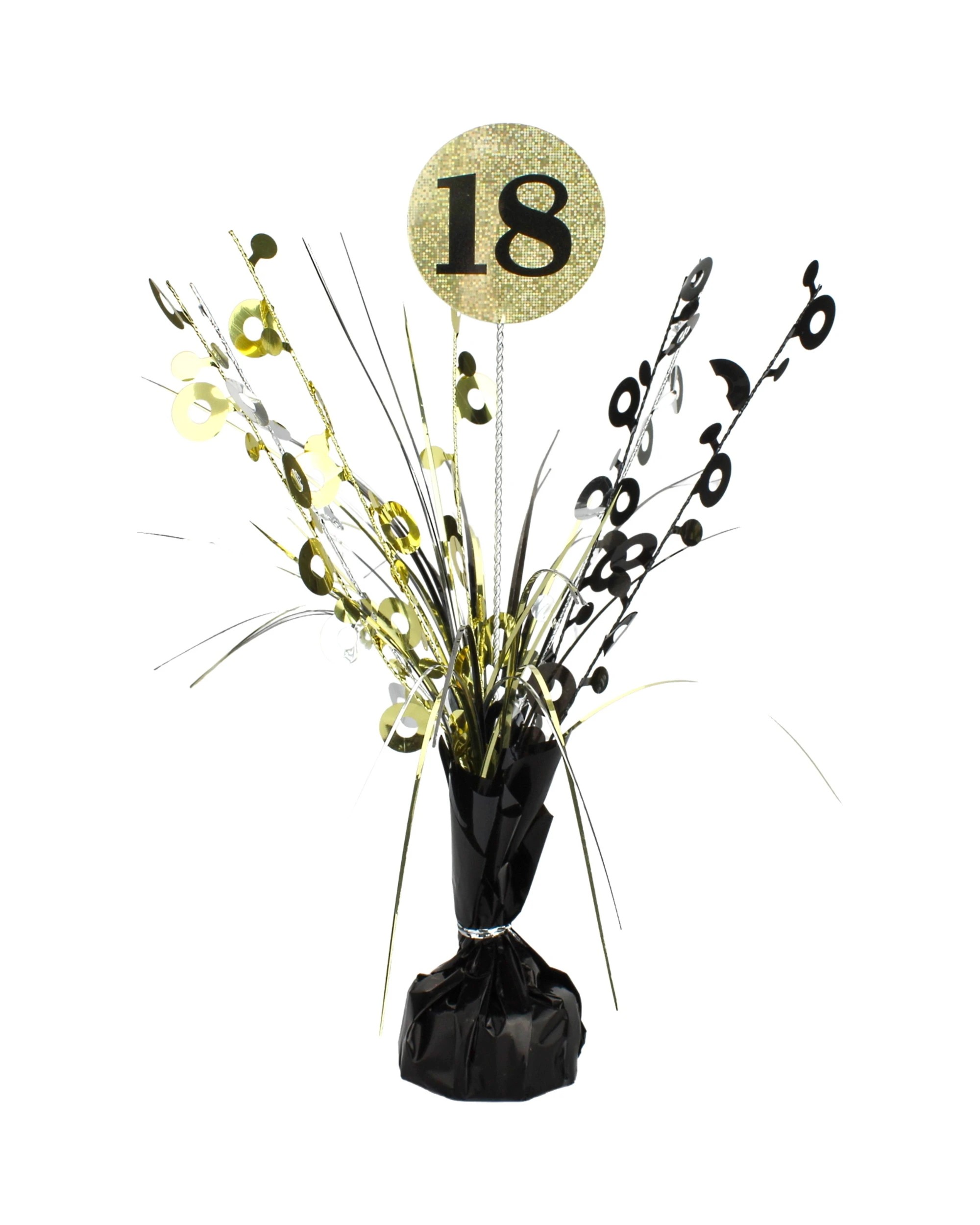 1 Alpen Prismatic 18th Birthday Spray Centrepiece -  Black and Gold - Black, 1 of 1