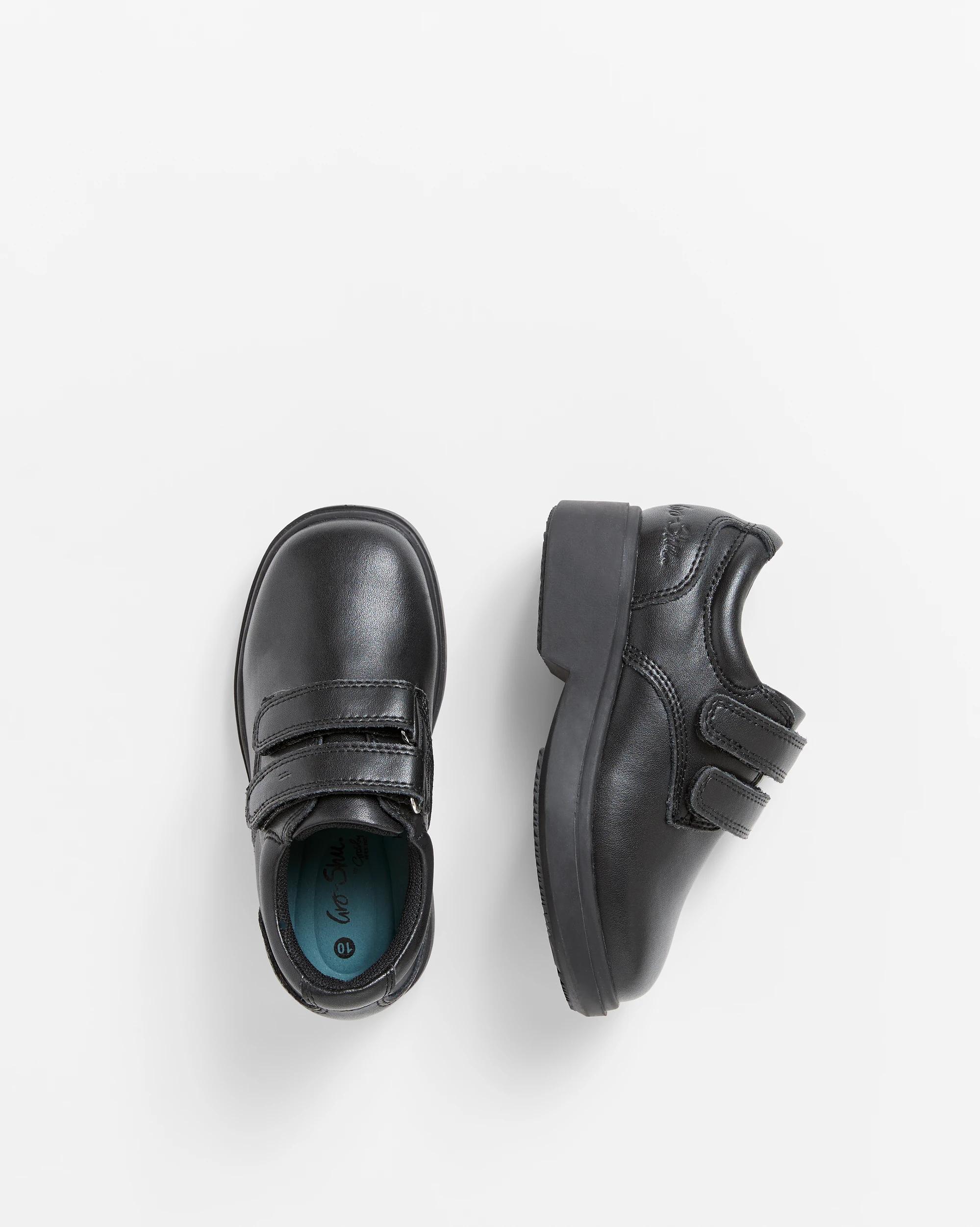 2 Groshu By Grosby Gro-shu Leather Twin Tab School Shoes BLACK, 2 of 6