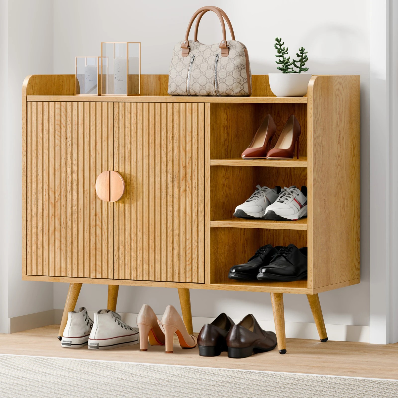 2 Alfordson Shoe Cabinet Organiser Storage Rack Drawer Shelf 18 Pairs - Oak, 2 of 10
