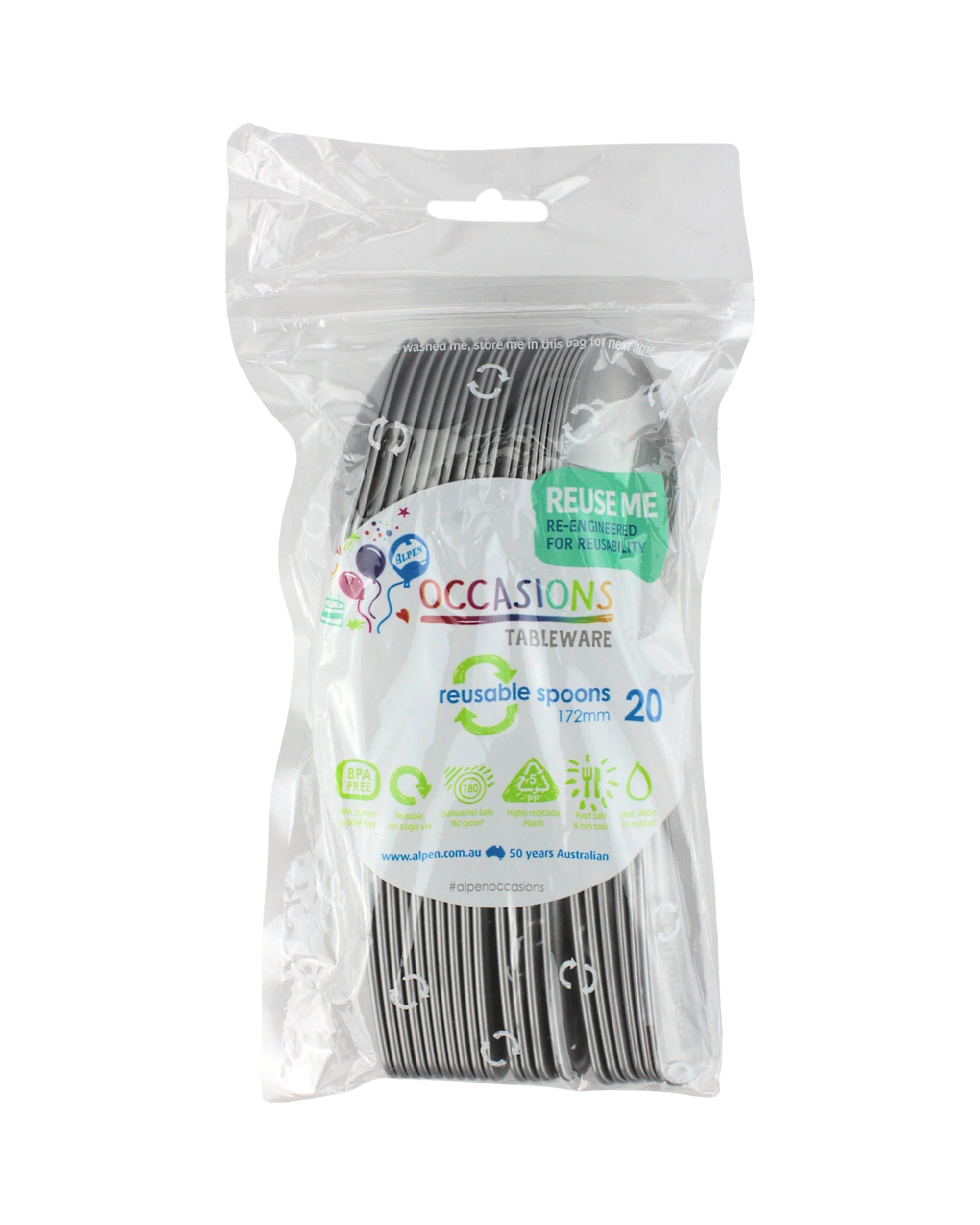 2 Alpen Reusable Plastic Spoons Pack of 20 - Silver, 2 of 3