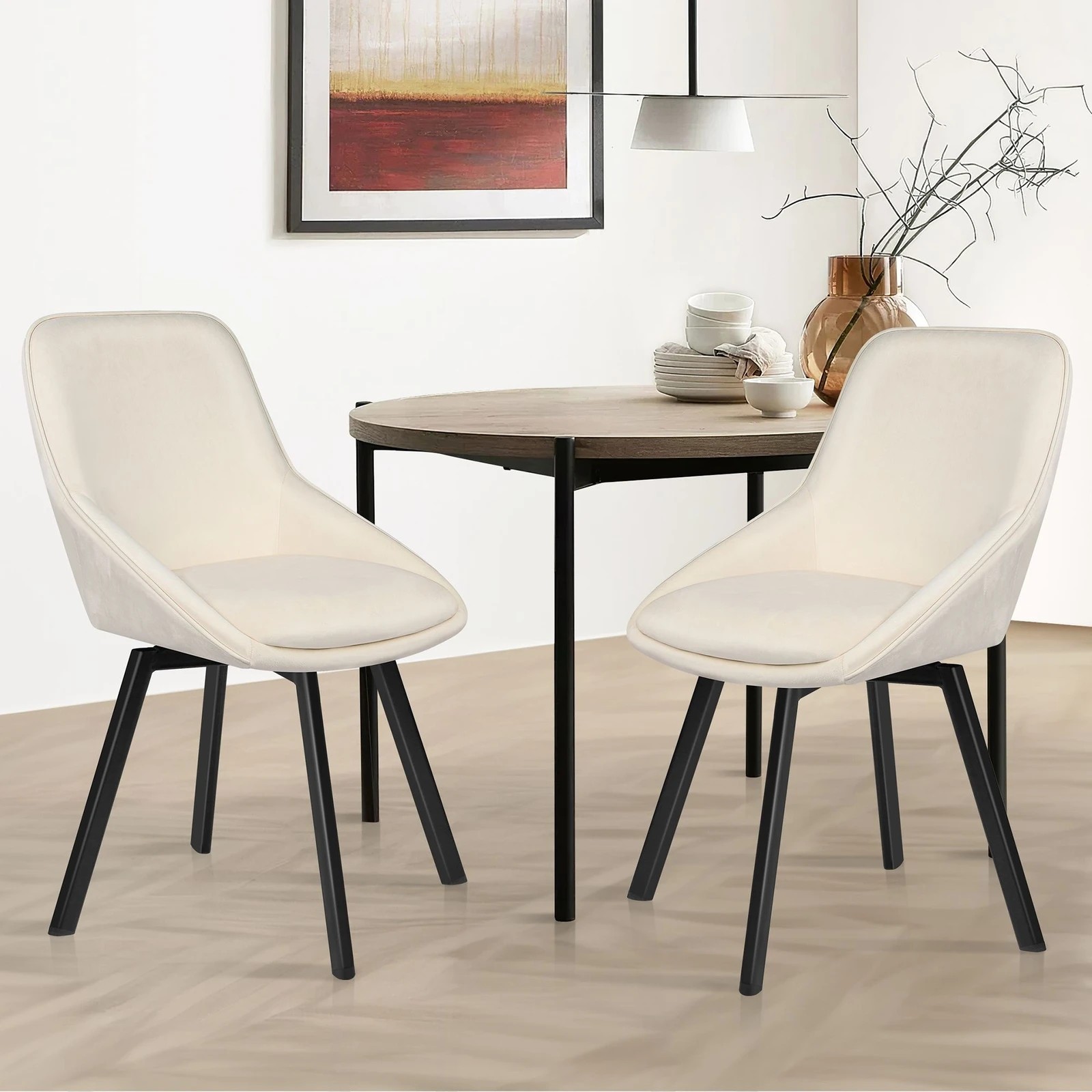 3 Alfordson 2x Dining Chairs Accent Kitchen Swivel Lounge Padded Seat Velvet - Beige, 3 of 10