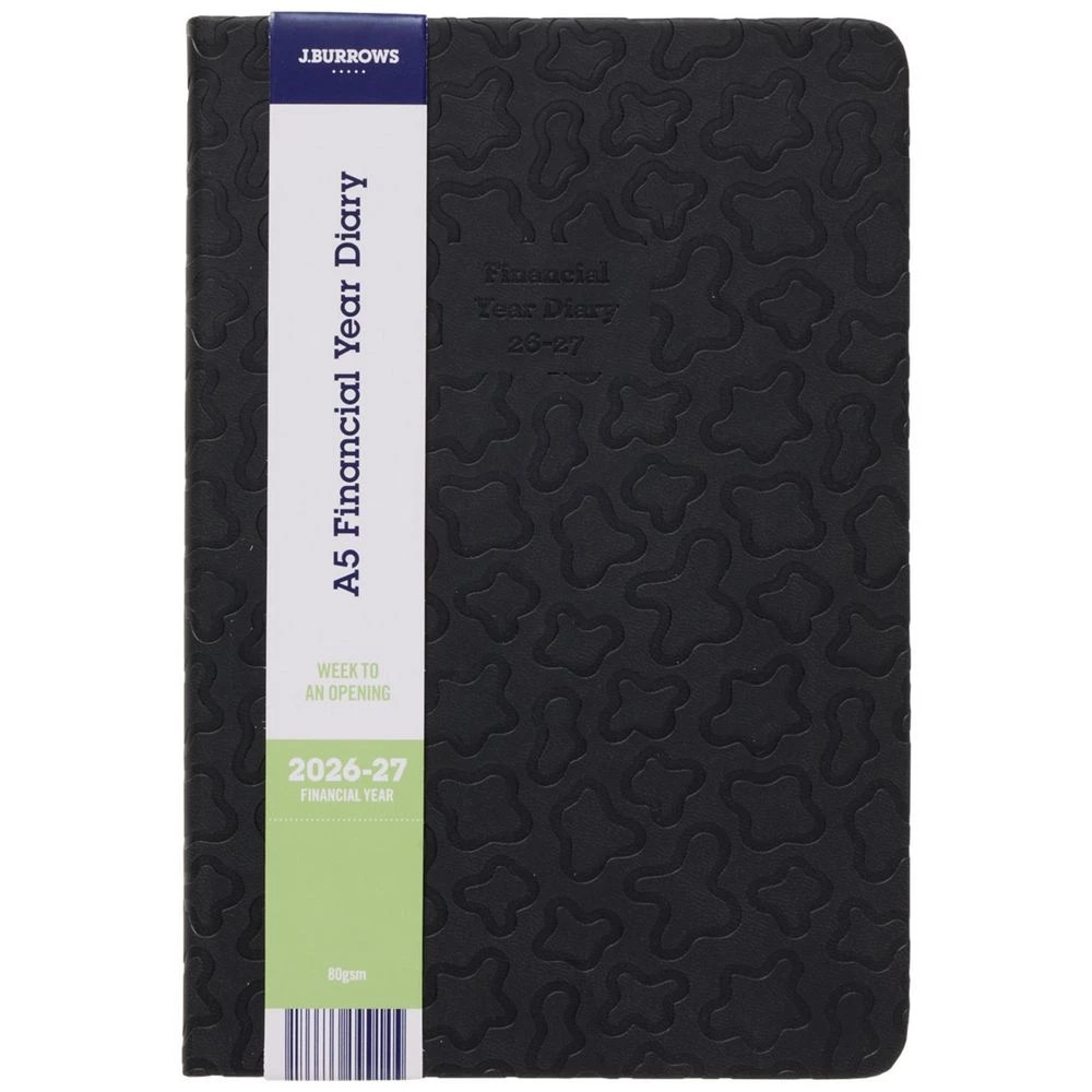1 J.Burrows A5 Week-To-View Embossed Diary FY26/27 Black, 1 of 6