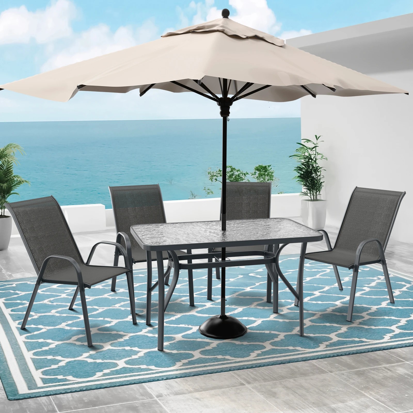 4 Alfordson 2x Outdoor Lounge Chairs Patio Dining Furniture Garden Stackable - Grey, 4 of 10