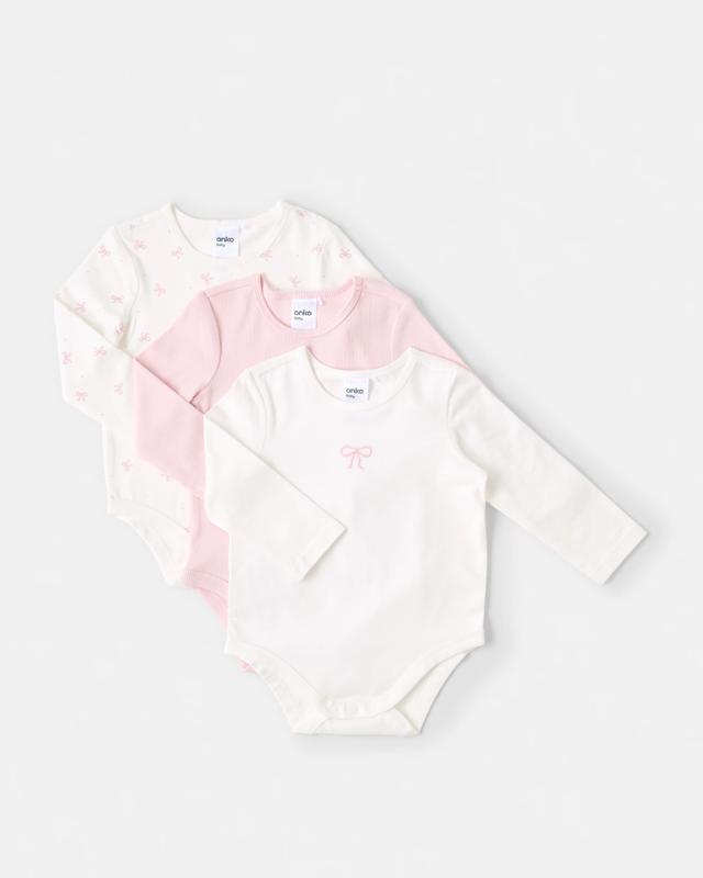 3 Pack Cotton Long Sleeve Bodys
