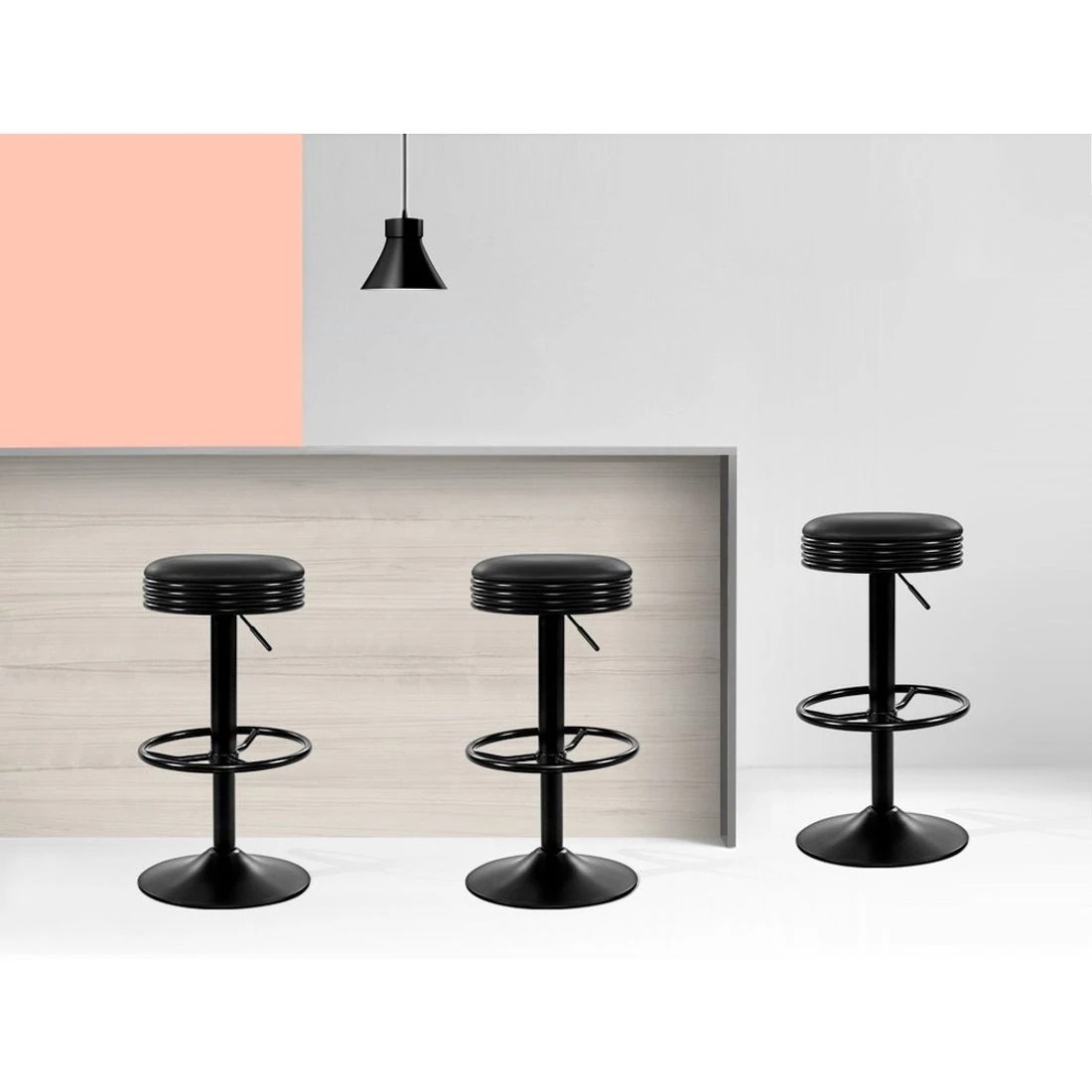 5 Artiss 2x Bar Stools Leather Padded Gas Lift - Black, 5 of 6