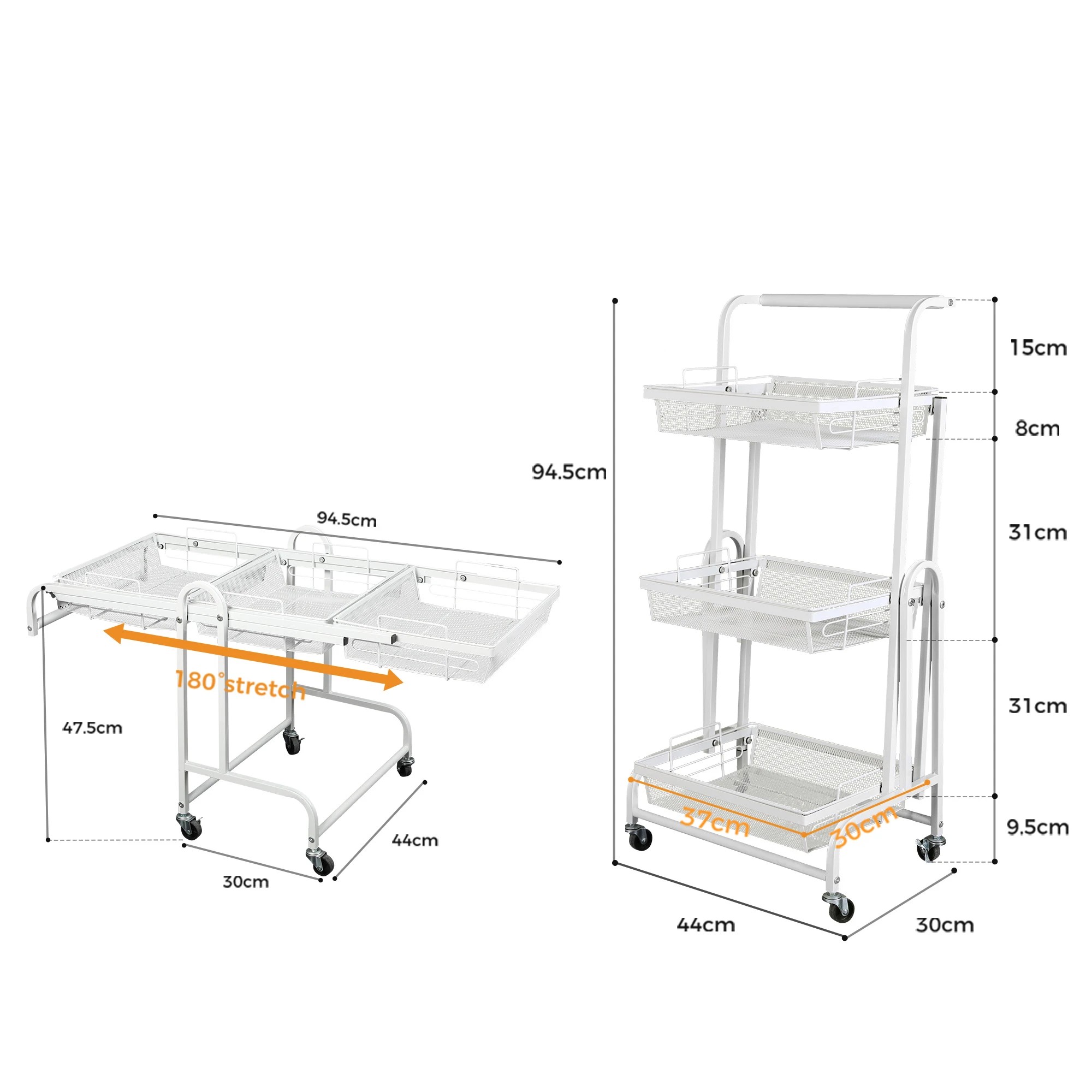 5 Levede Swivel Storage Trolley Cart 3 Tiers, 5 of 6