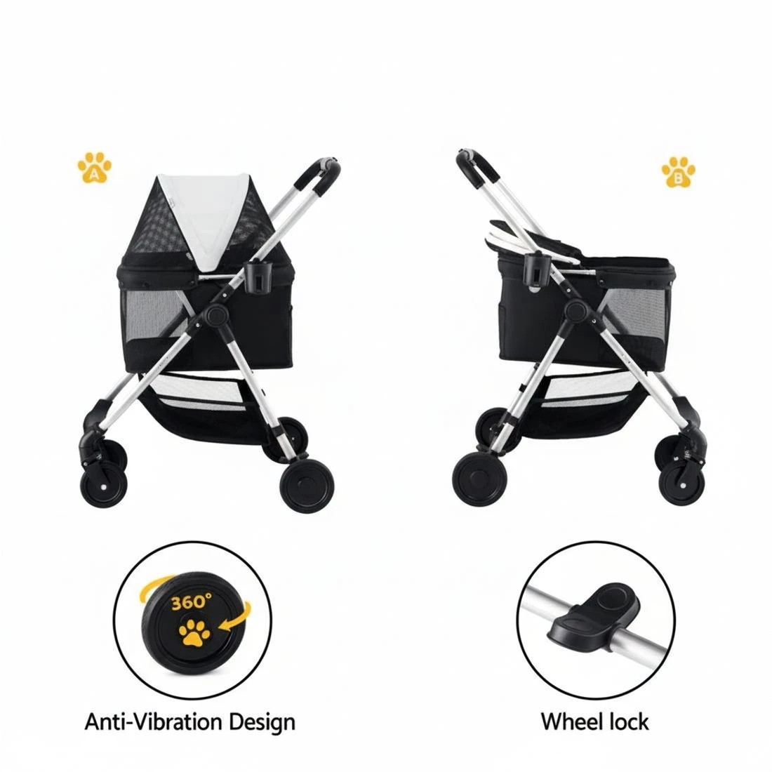 4 i.Pet Pet Stroller Pram - Black, 4 of 4