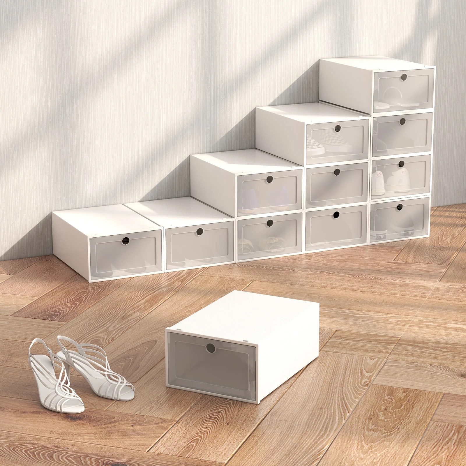 5 Casa Decor 12-Piece Stackable Transparent Shoe Organiser Set - White, 5 of 9