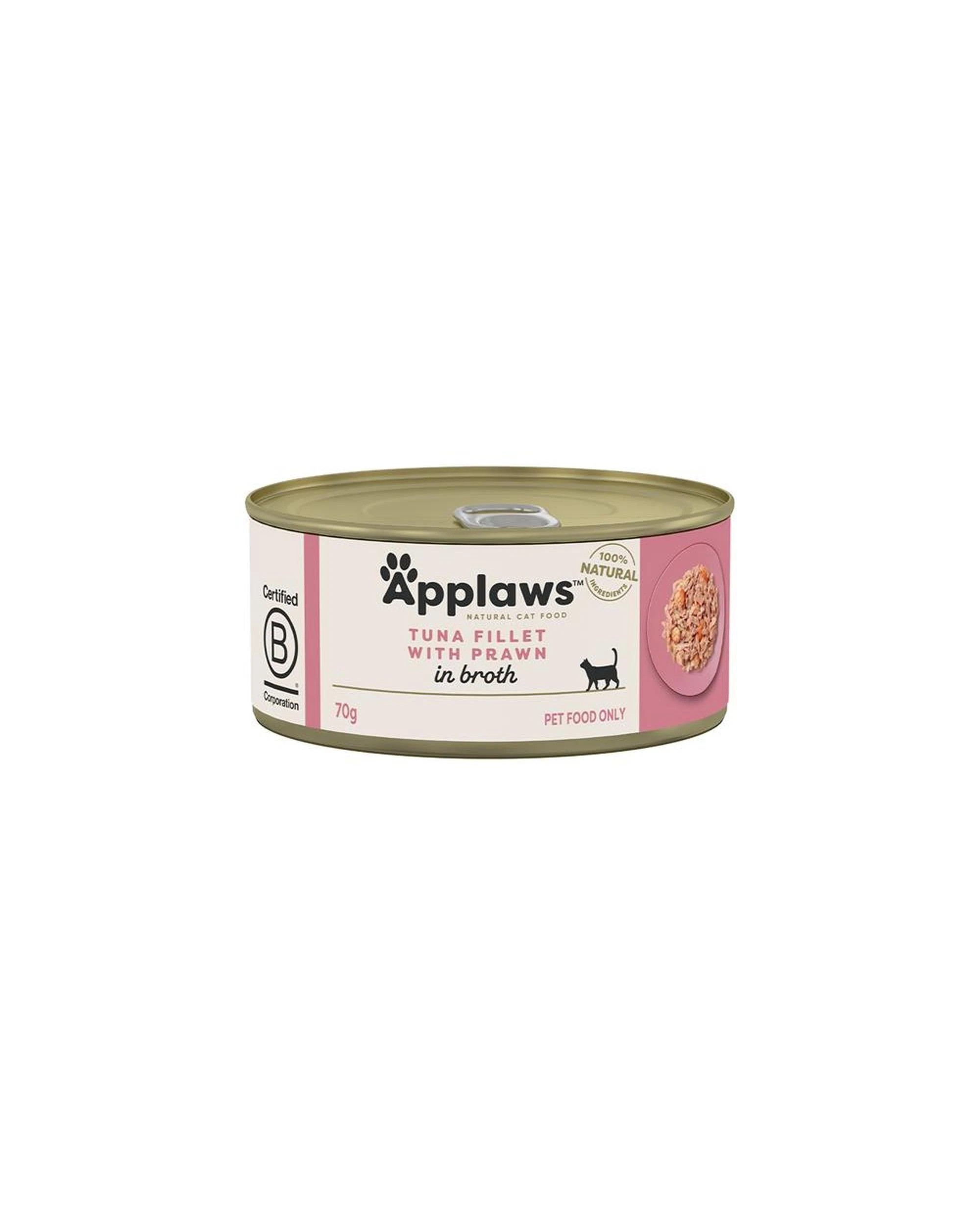 1 Applaws Natural Cat Food Tuna Fillet With Prawn Tin 70g 24 Pack, 1 of 2
