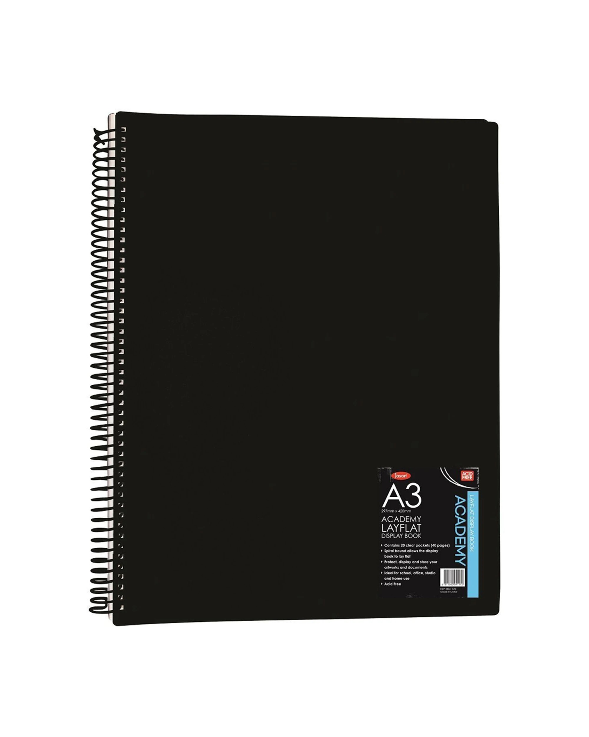 1 Jasart Layflat A3 Academy Display Book 20 Pockets Durable Thick - Black, 1 of 1