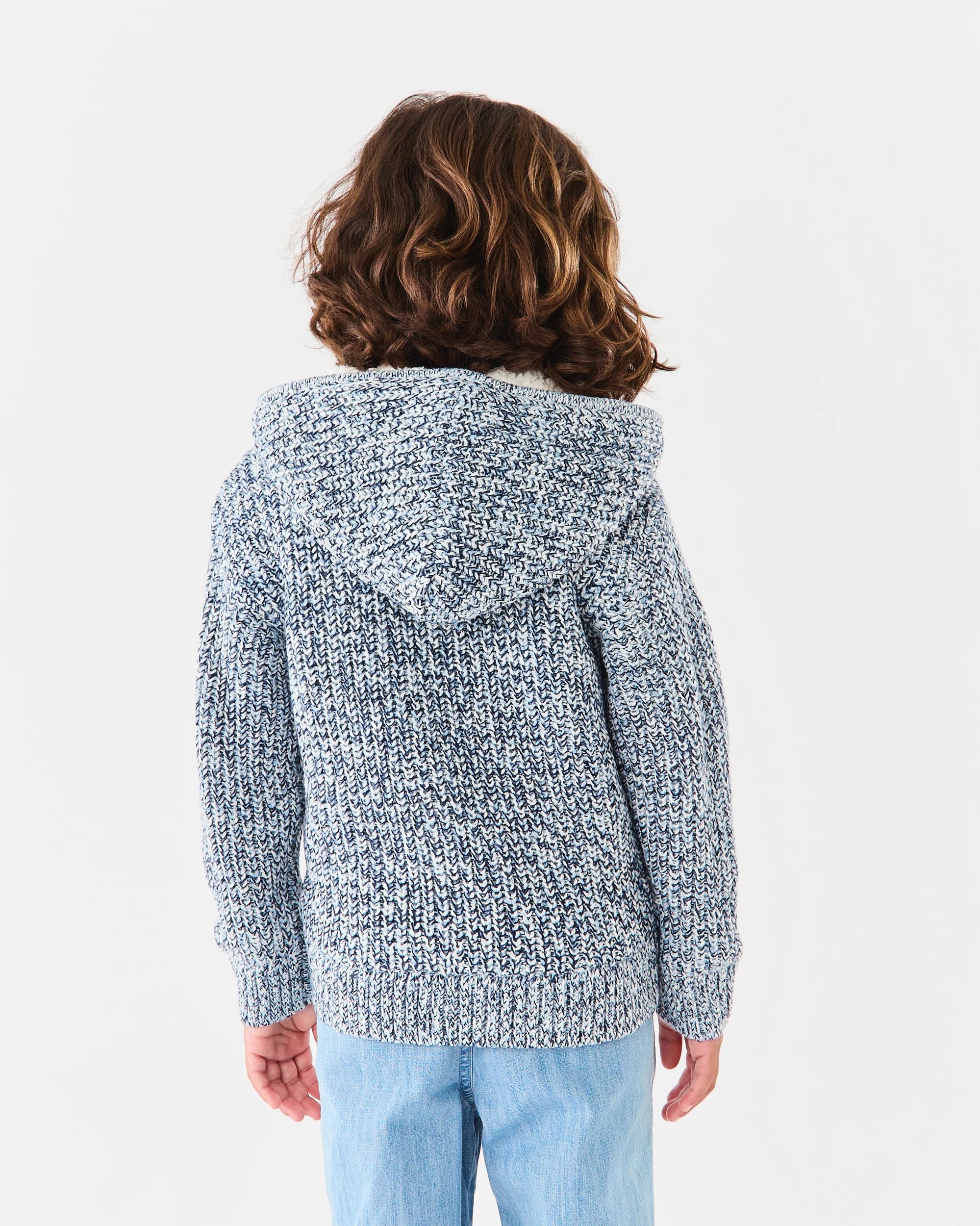 3 Sherpa Knit Hoodie Blu Mrl, 3 of 8