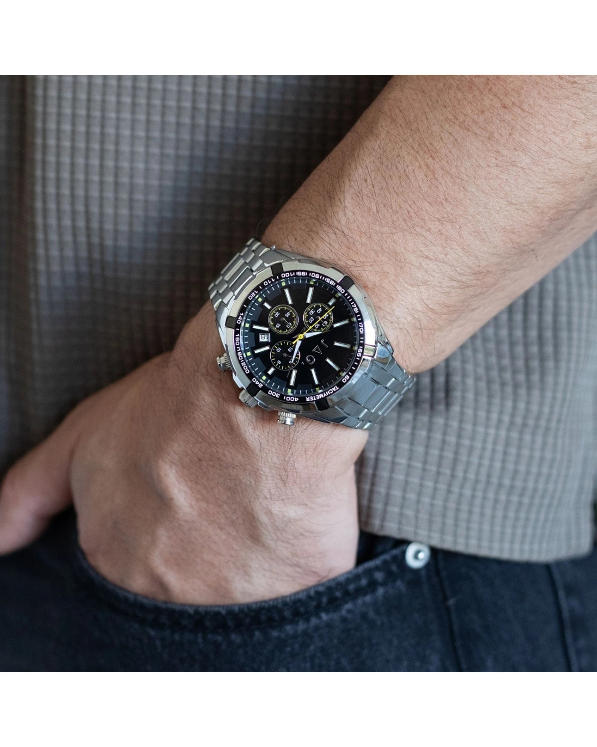 2 JAG Boss Silver Stainless Steel Band 46mm Watch 3 ATM Chronograph Function, 2 of 3