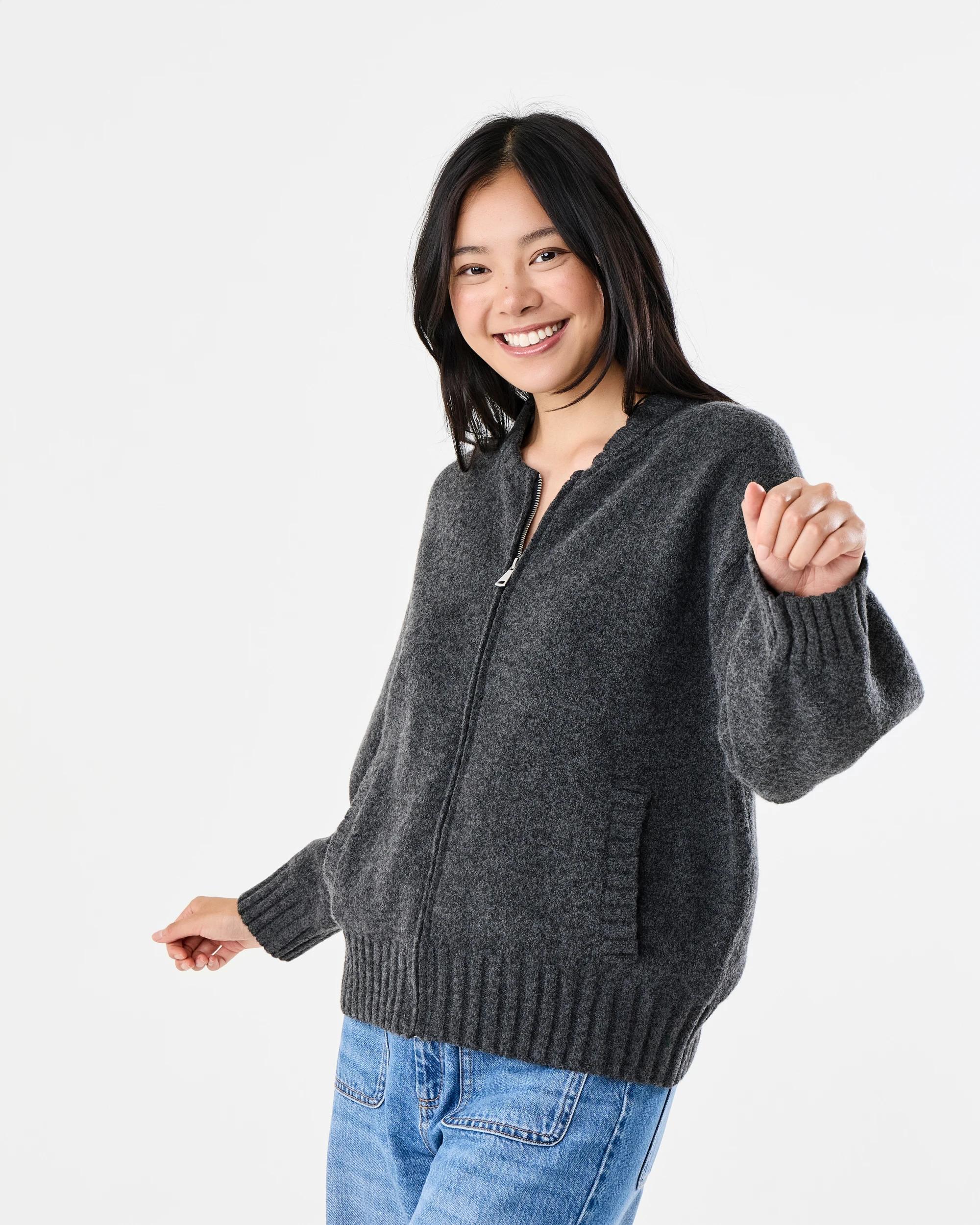 1 Knit Bomber Gry Chmrle, 1 of 6