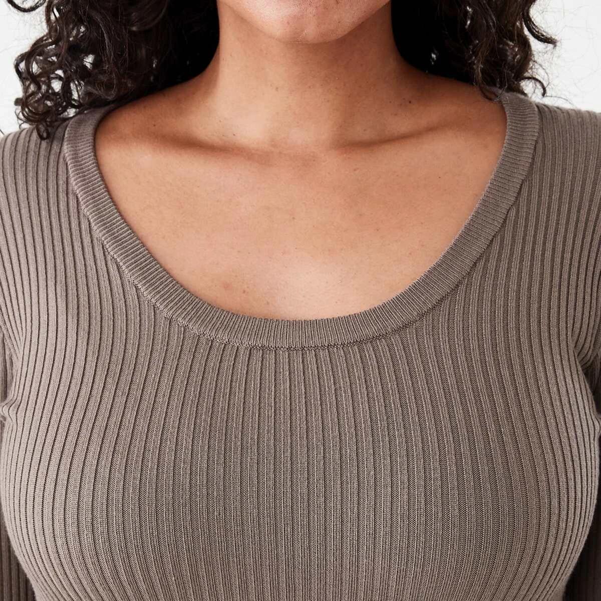 5 Long Sleeve Scoop Neck Top Taupe Brn, 5 of 5