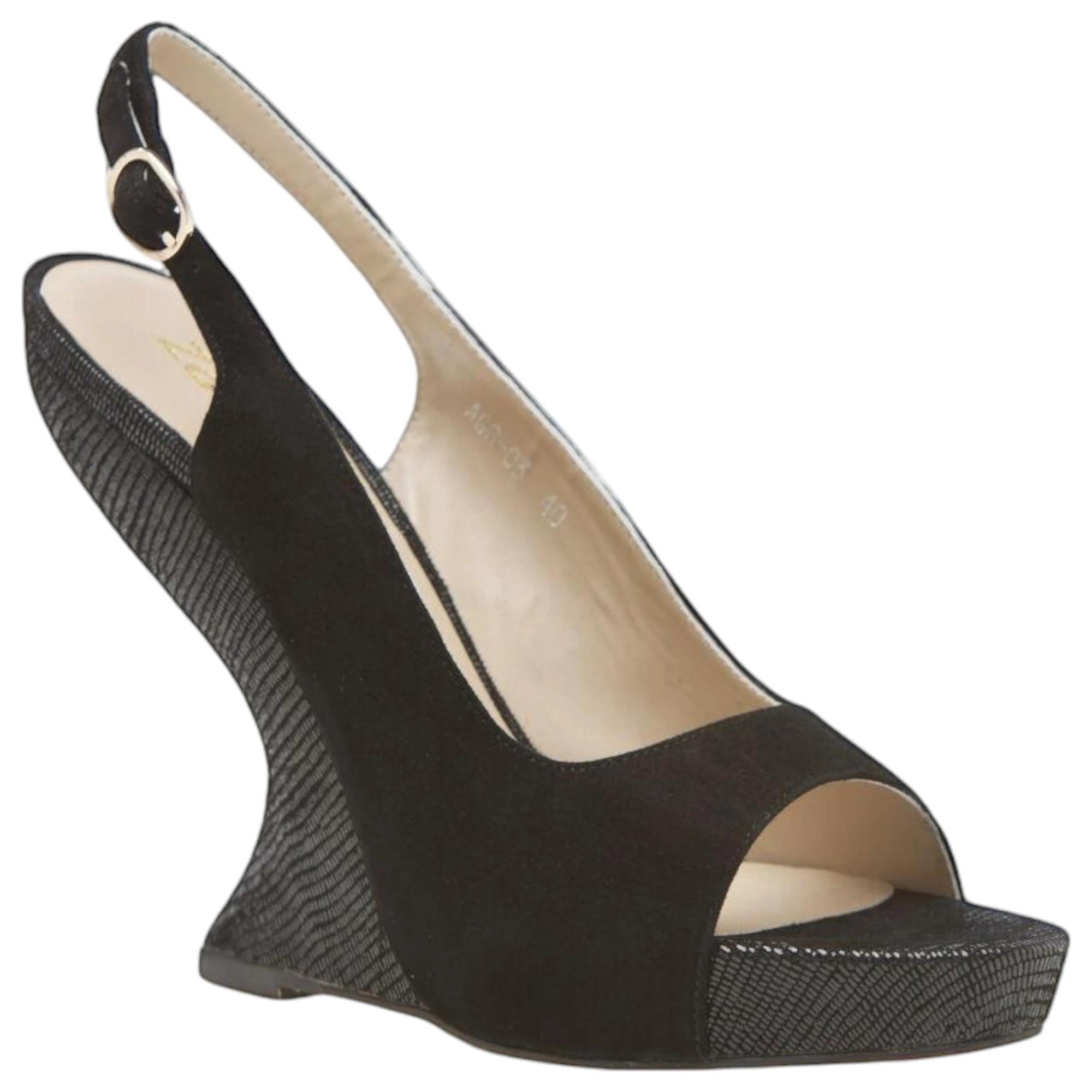 1 Zasel Womens Evelyn Leather Suede Work Casual Dress Shoes Heels Wedges BLACK, 1 of 3