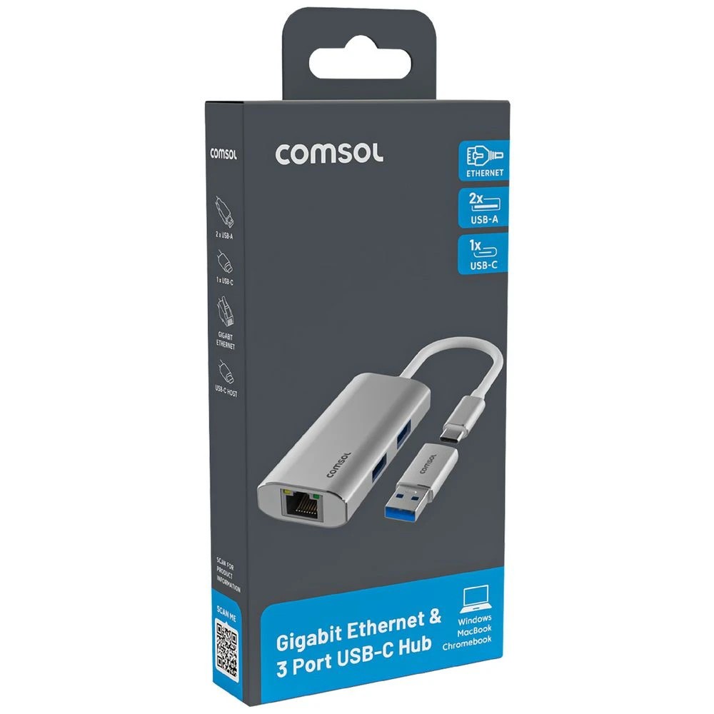 2 Comsol Ethernet 3-Port USB-C Hub Silver, 2 of 6