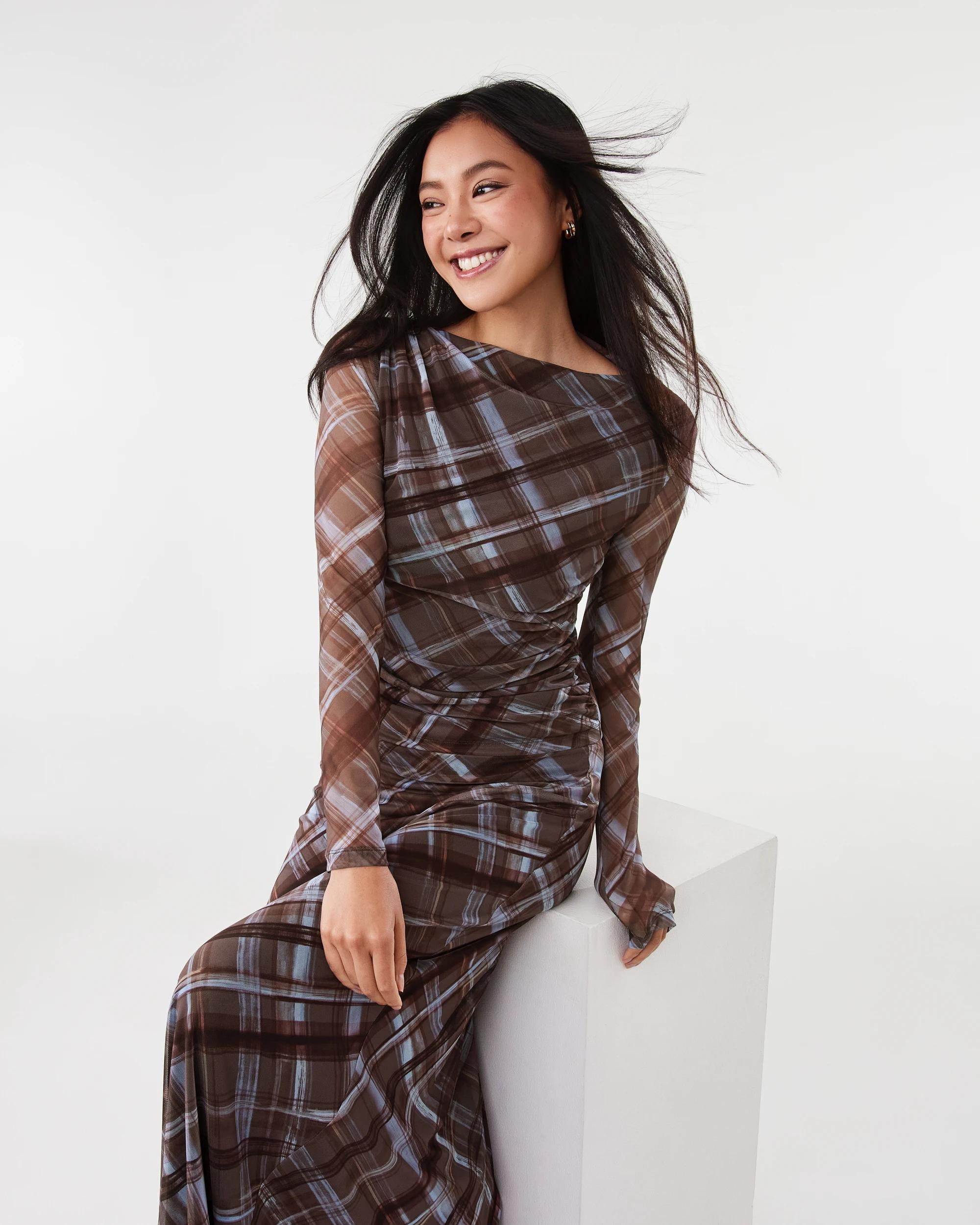 7 Check Mesh Maxi Skirt Choc Chk, 7 of 9