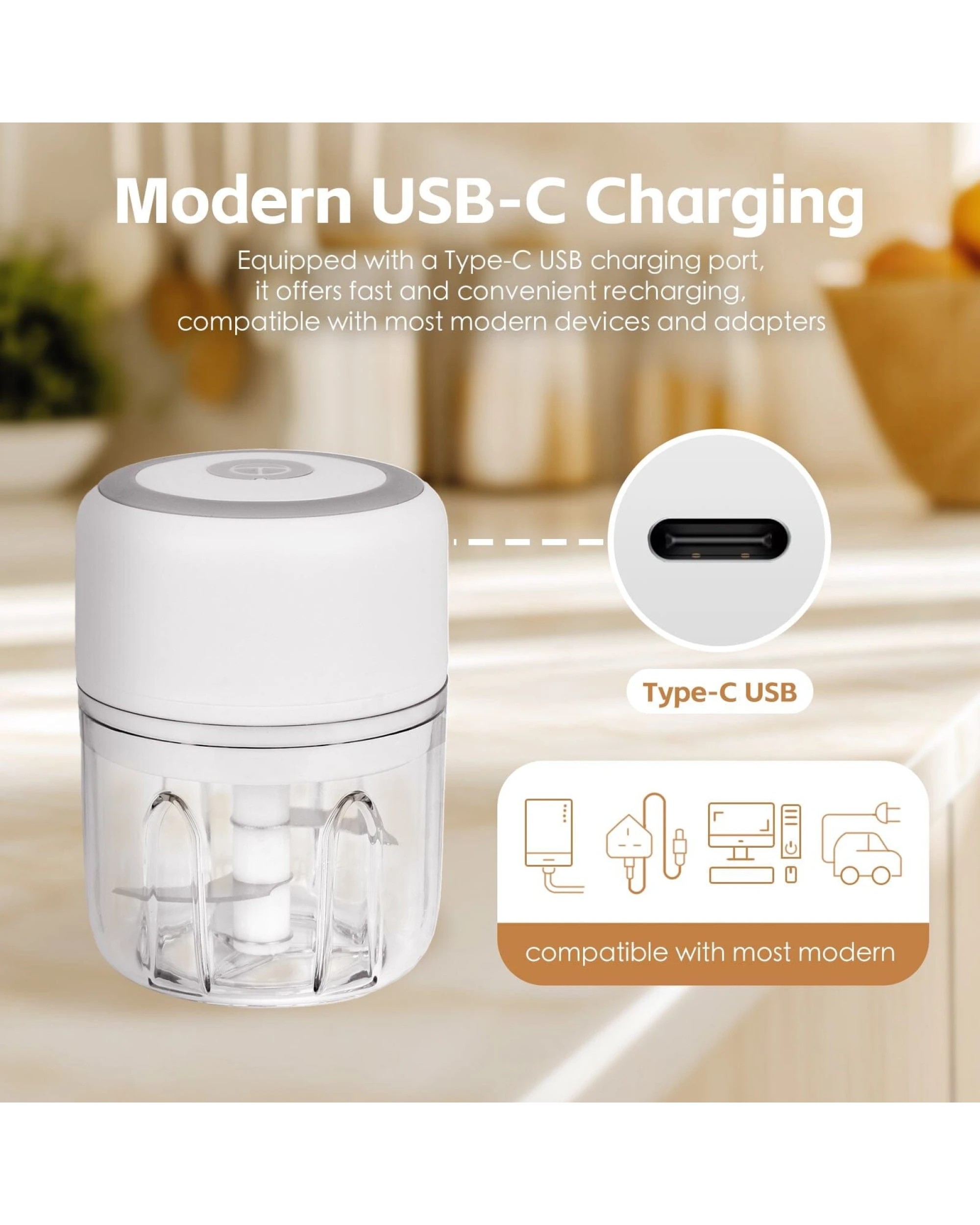 4 Cook Easy 250ml Mini Food Processor Cordless Portable USB Rechargeable Chopper, 4 of 7