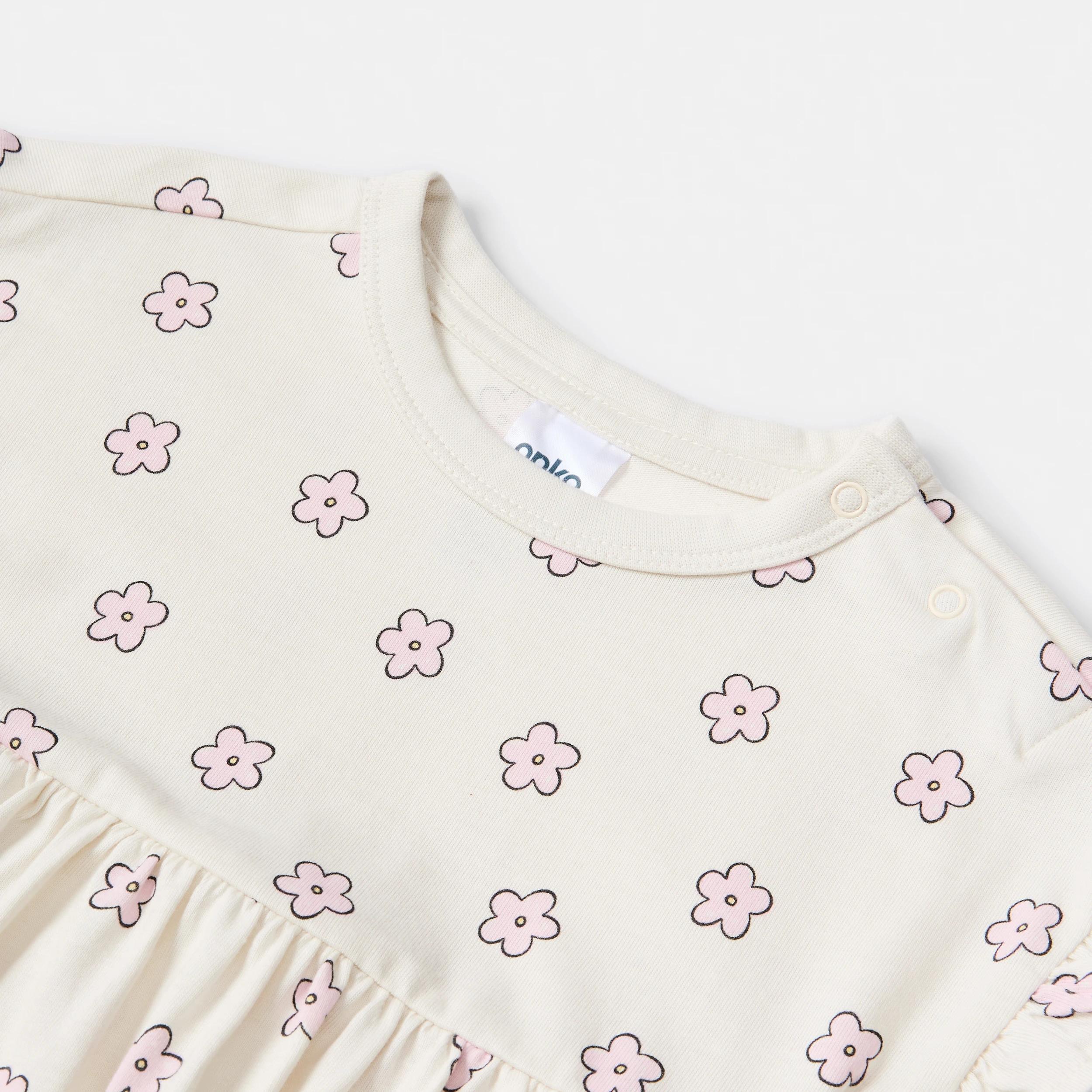 3 Short Sleeve Bodysuit Dress CREAM NAIVE DAISIES, 3 of 3