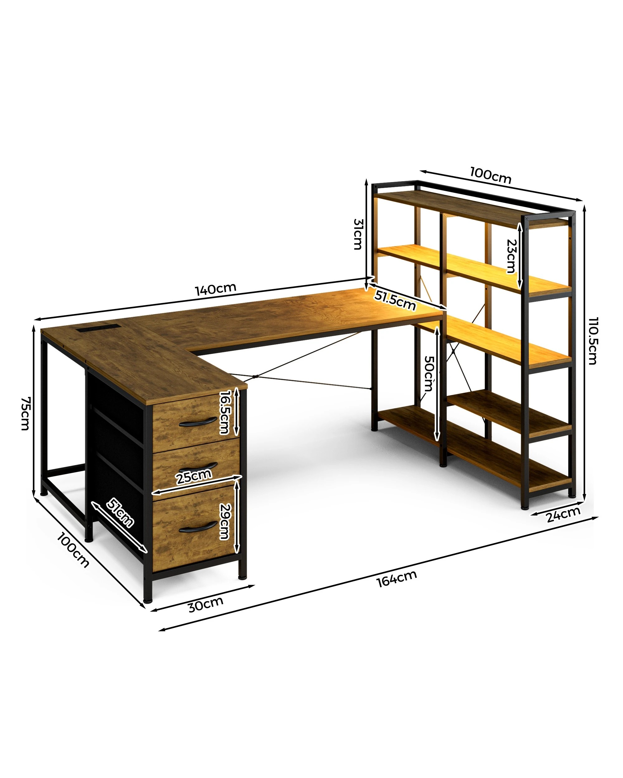 2 Advwin U Shaped Gaming Desk With Led Lights & Power Outlets Reversible 164cm Computer Desk With Bookshelf Walnut, 2 of 10