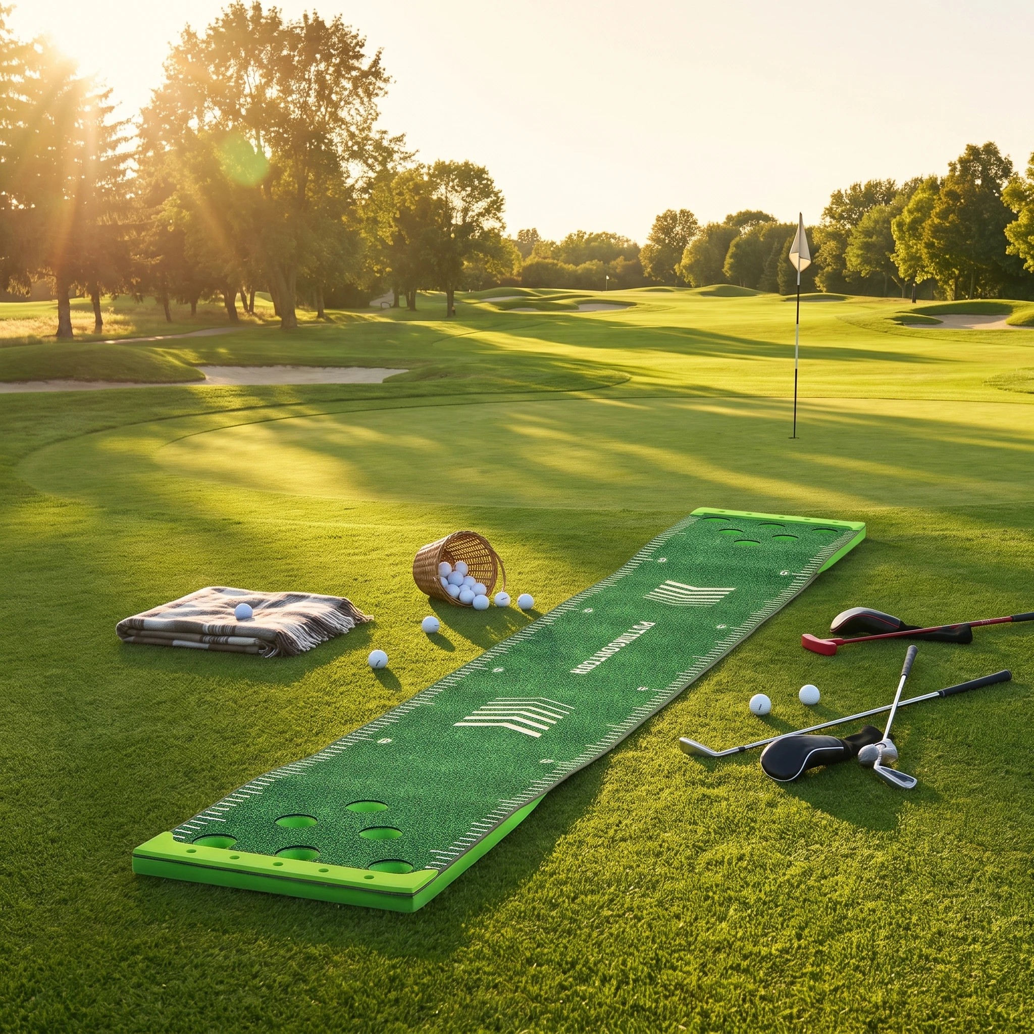 3 Costway Golf Putting Green 332x50cm Golf Practice Mat w/2 Adjustable Putters Indoor Outdoor Training, 3 of 9
