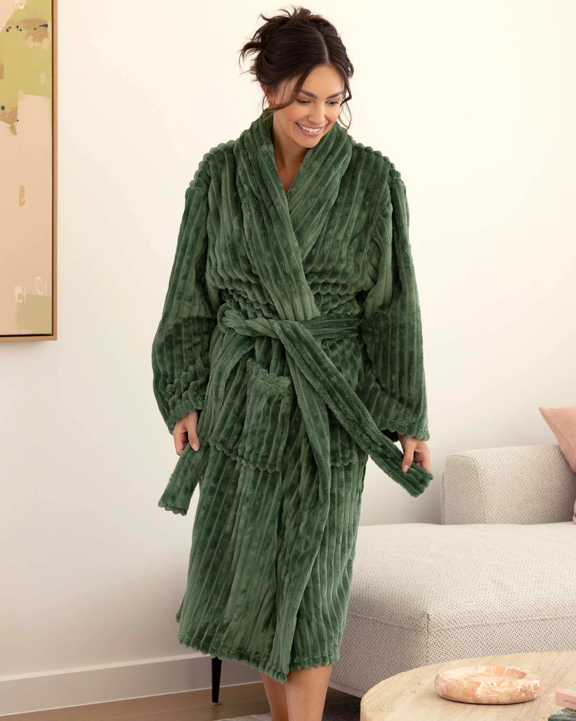 2 Bambury Channel Plush Velour Striped Fleece Robe Medium/Large Juniper - Green, 2 of 4