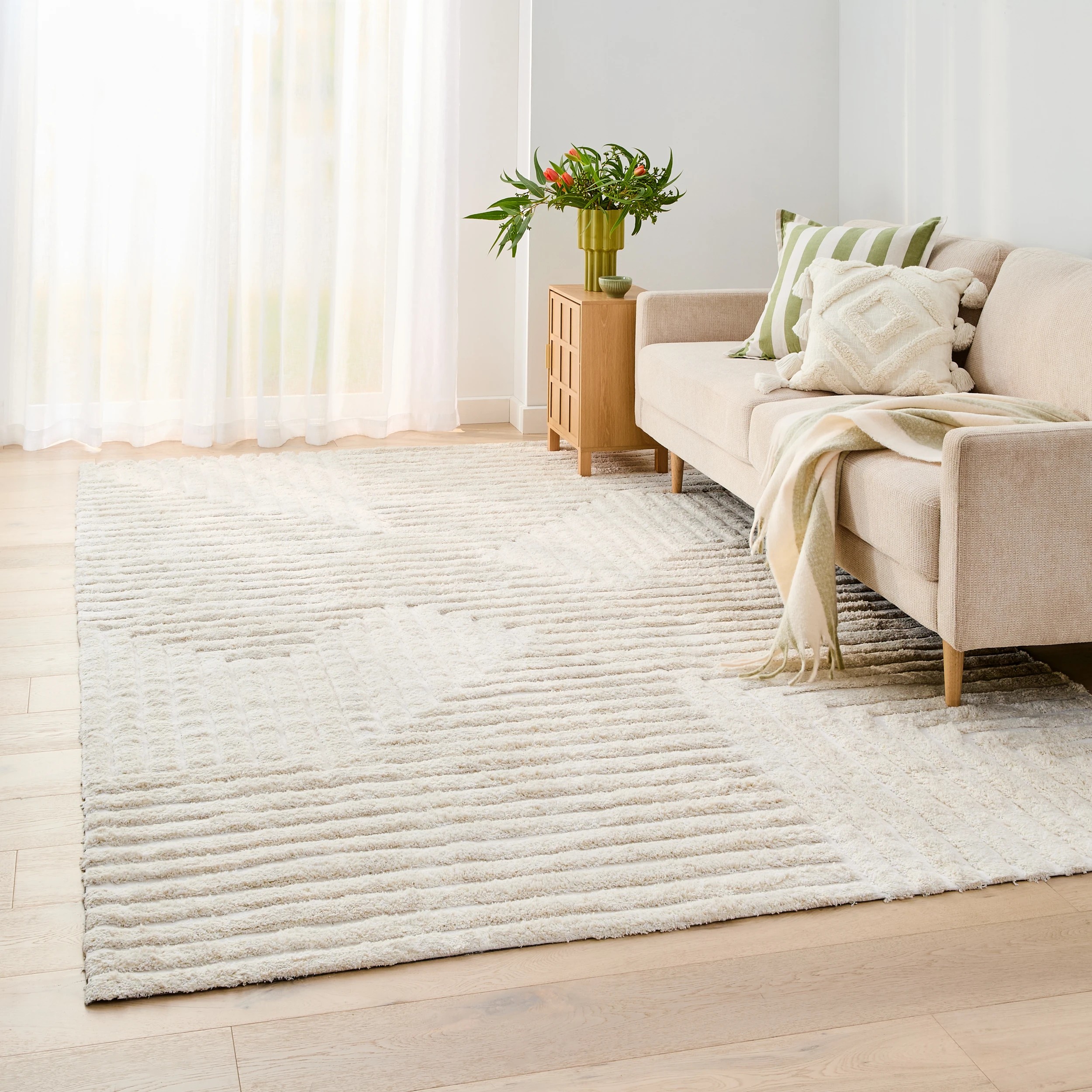 1 Linear Wool Blend Rug - Beige, Extra Extra Large - 300cm x 200cm, 1 of 6