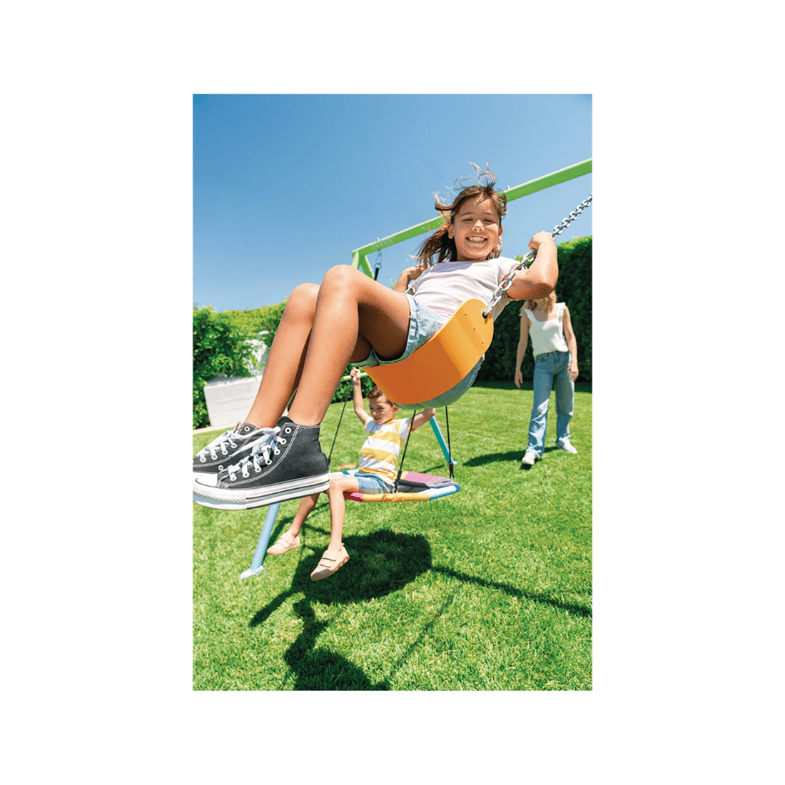 2 Intex Three Feature Steel Frame Kids Swing Set Backyard 3 Years Plus Saucer Glider - Green, 2 of 2