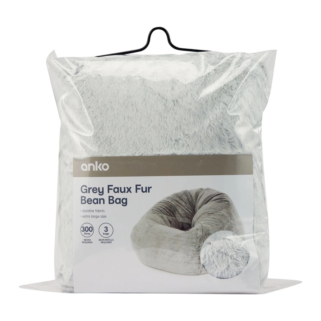 8 Grey Faux Fur Bean Bag, 8 of 9