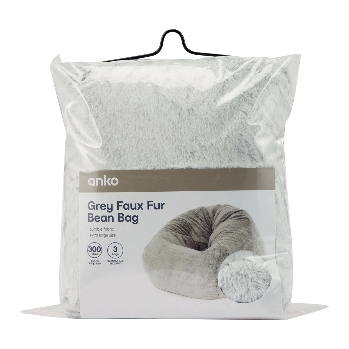 8 Grey Faux Fur Bean Bag, 8 of 9