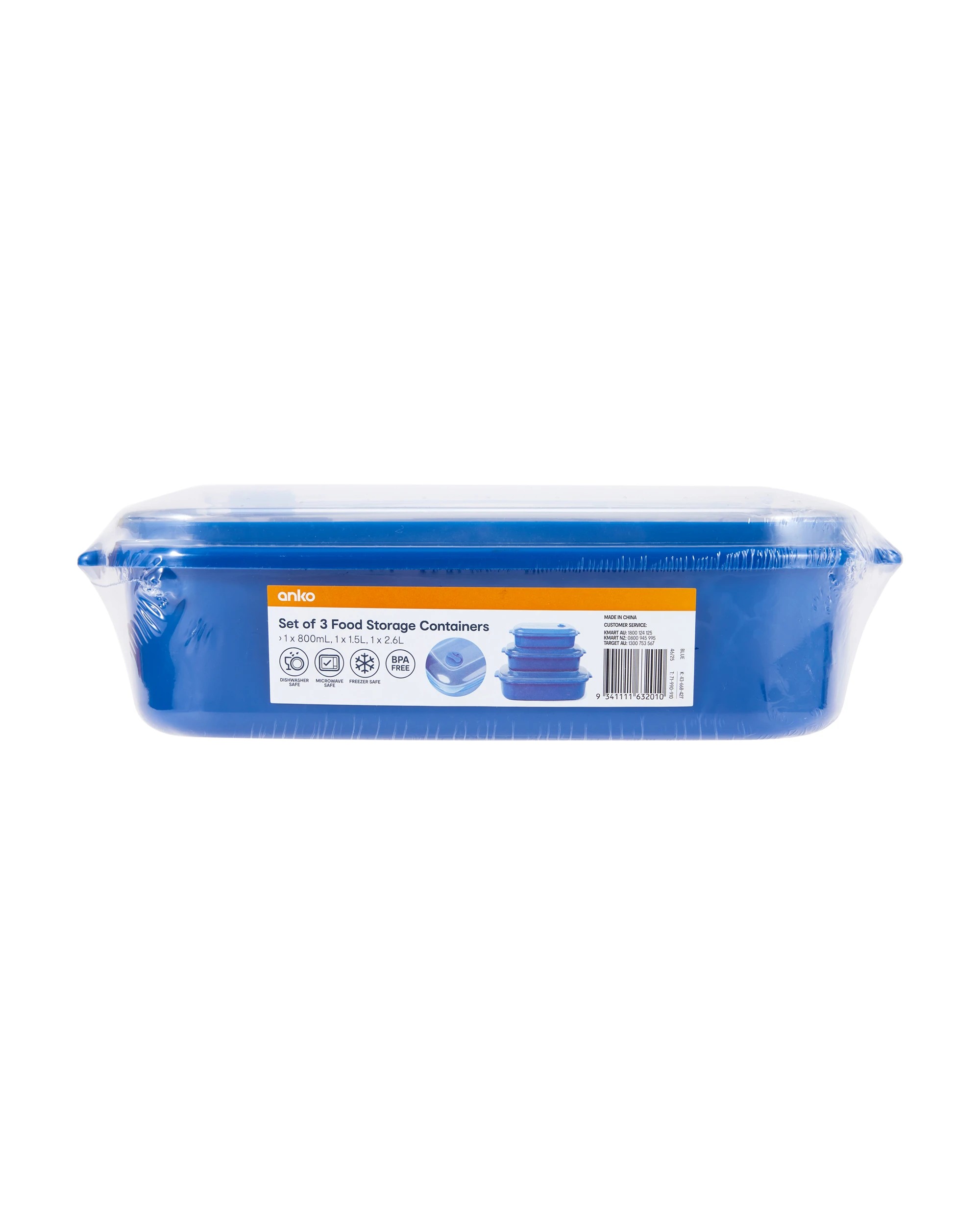 8 Set of 3 Food Storage Containers - Blue, 8 of 8
