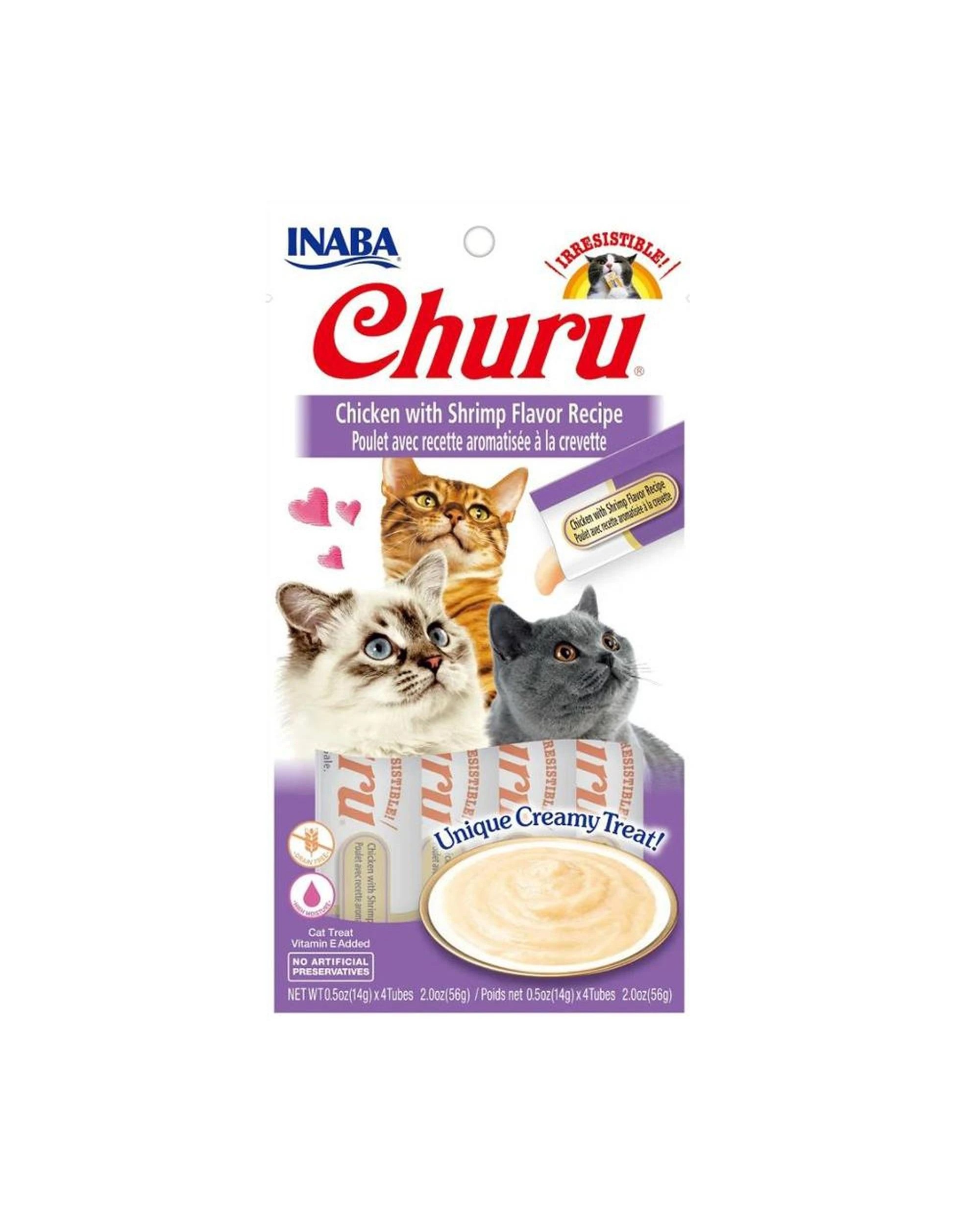 1 Inaba Churu Creamy Cat Treat Chicken w/ Shrimp Flavour 6 x 56g, 1 of 2
